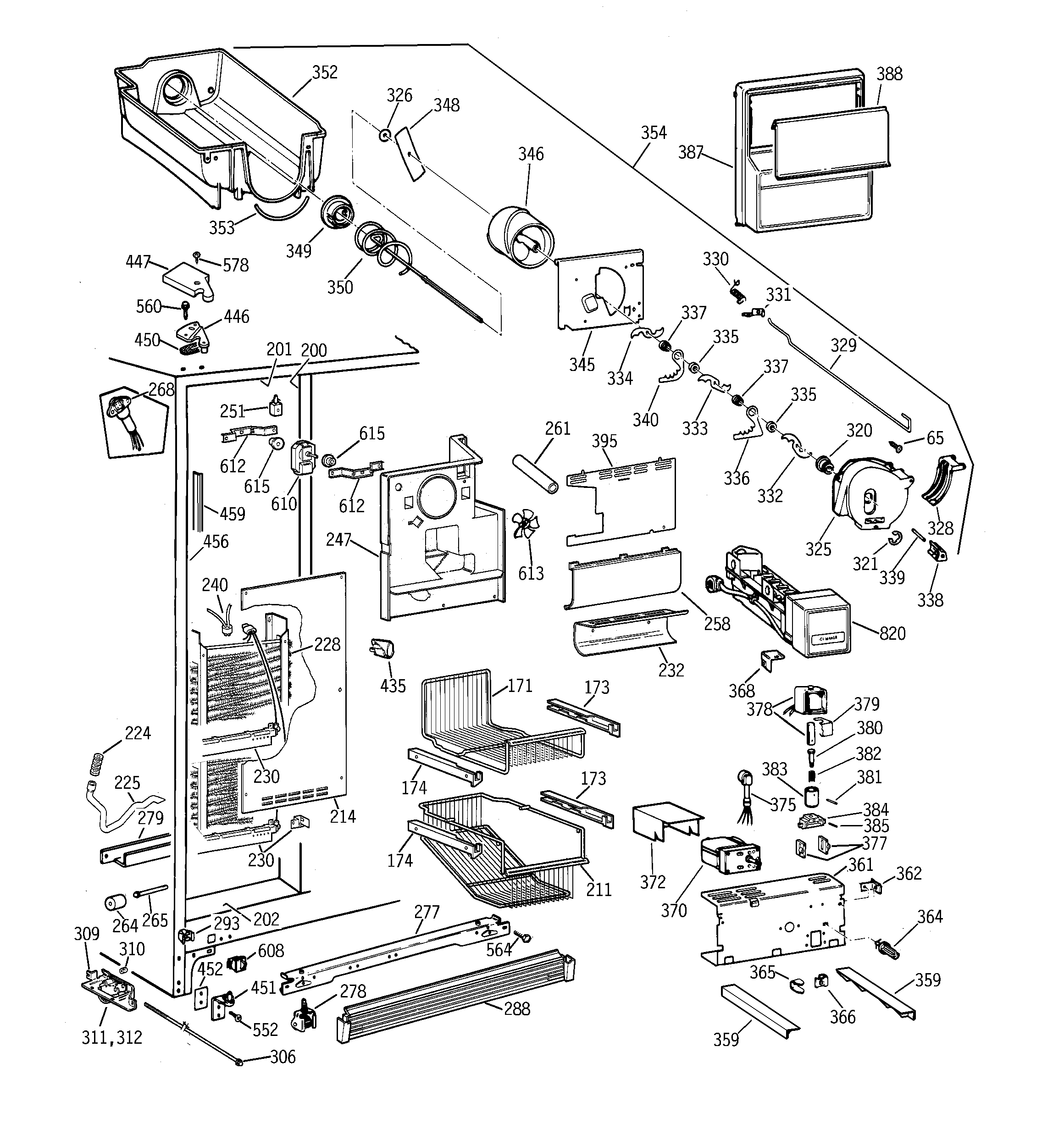 GE TPG21BRDAWW freezer section diagram