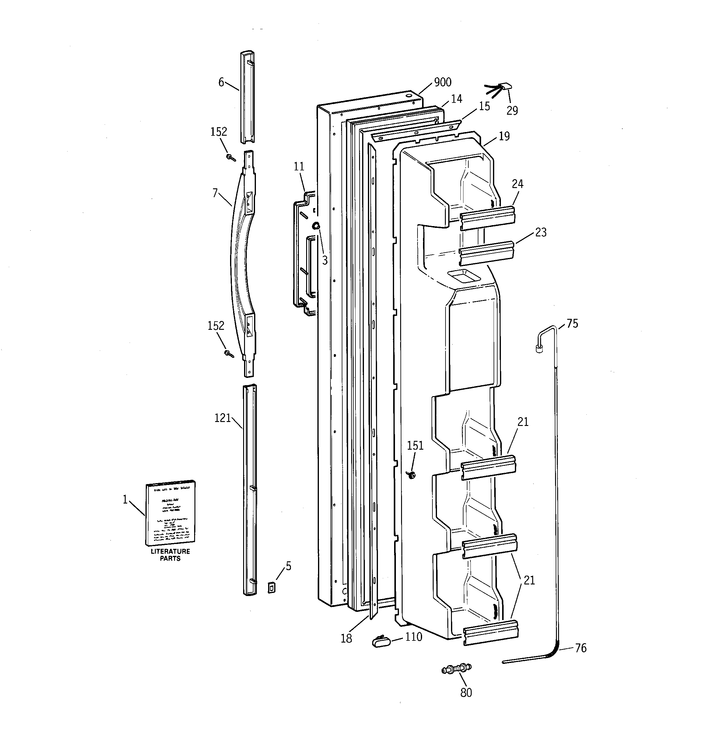 GE TFX20JRBKAA freezer door diagram