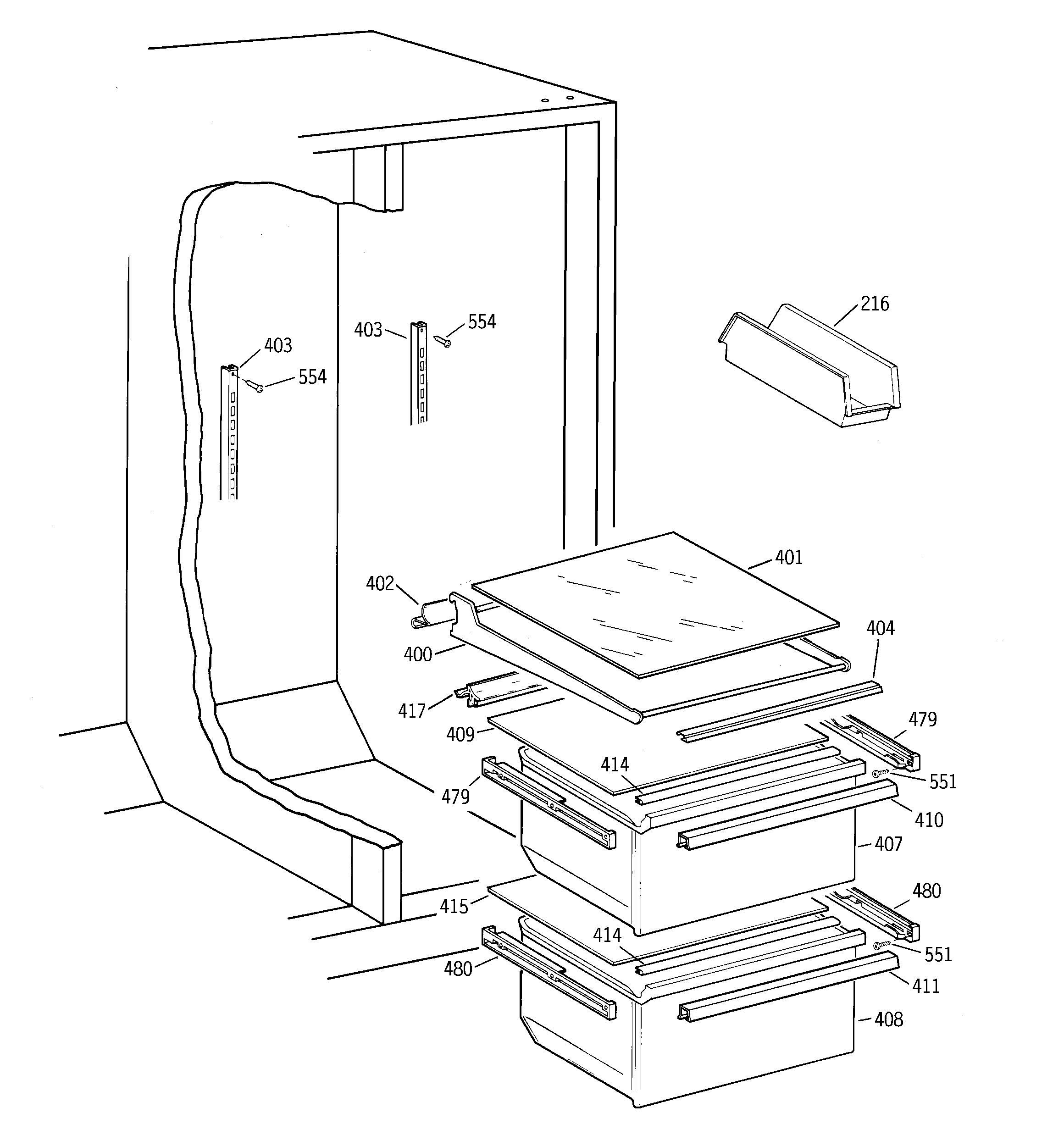 GE TFX20JRBKAA fresh food section diagram