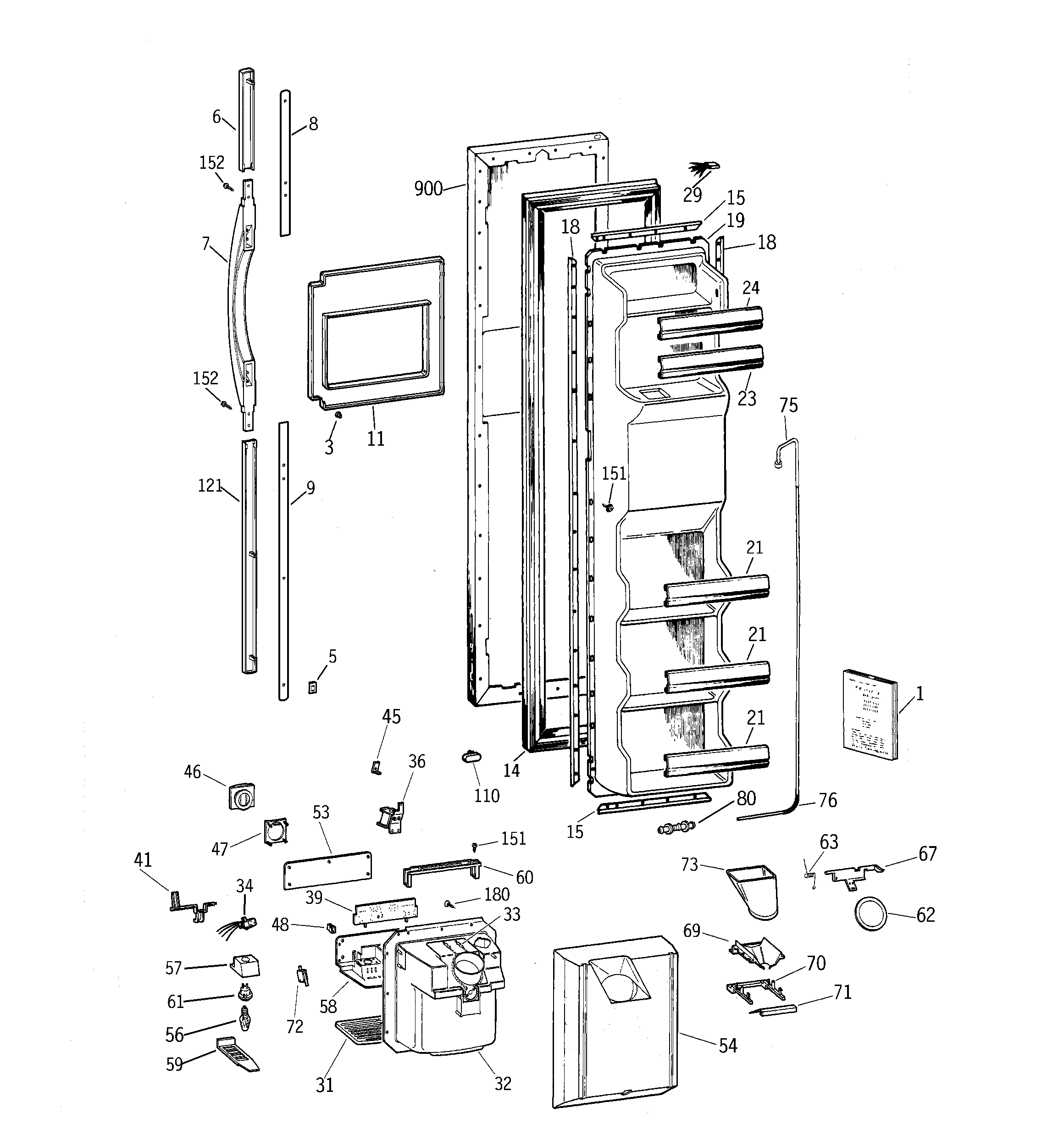 GE TFJ22PRDAAA freezer door diagram