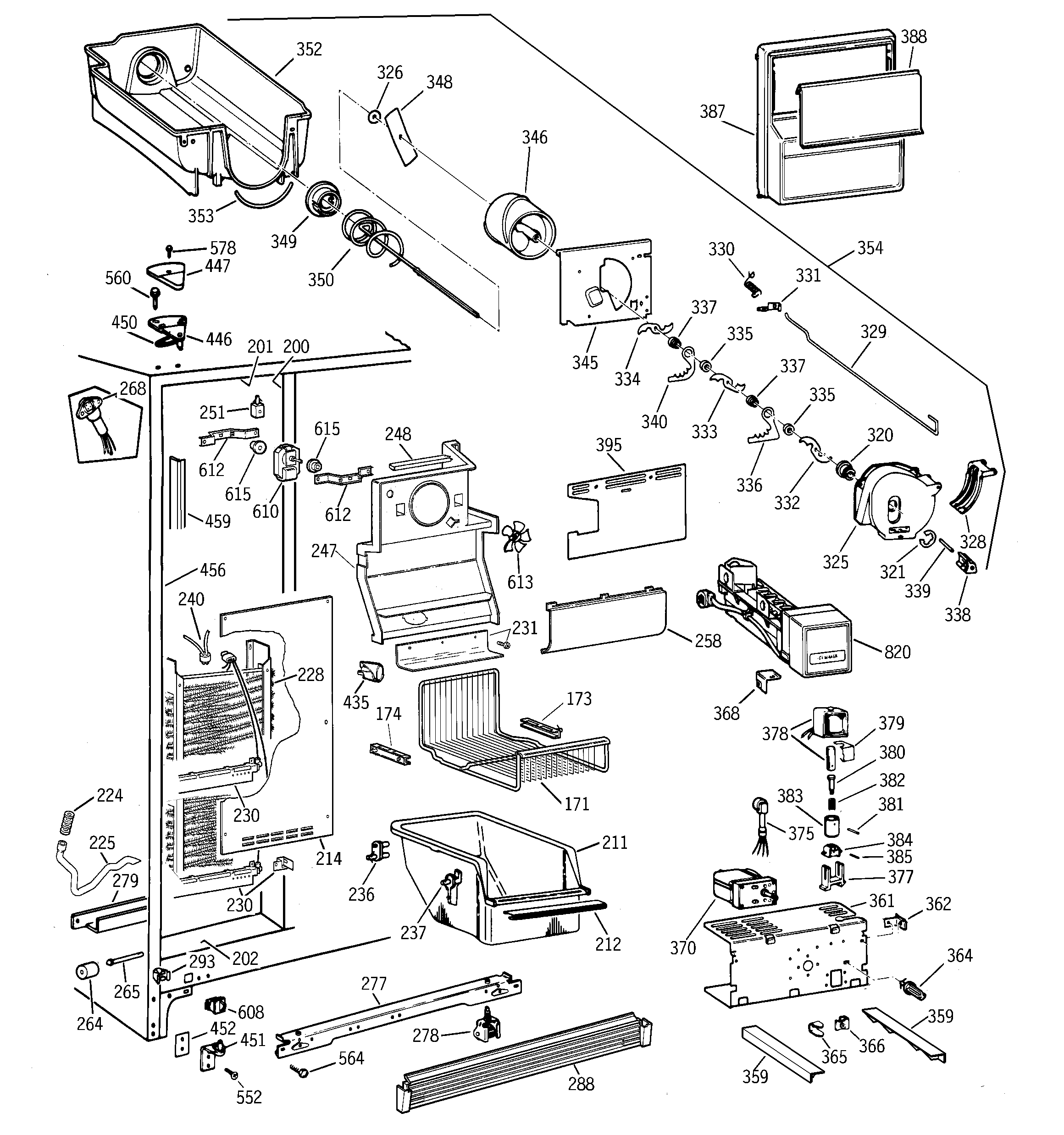 GE TFJ22PRDAAA freezer section diagram