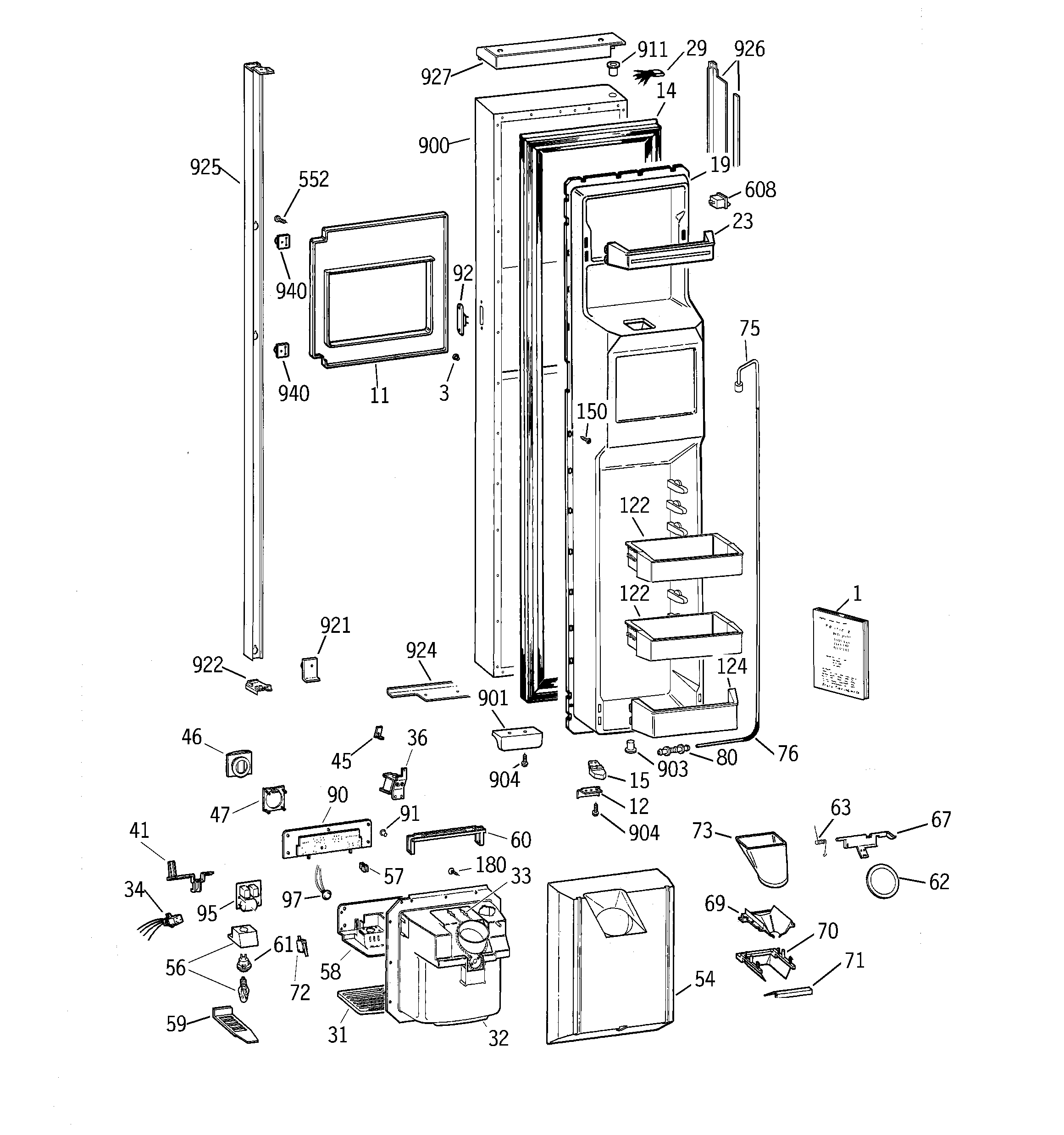 GE TPG24BFDAWW freezer door diagram