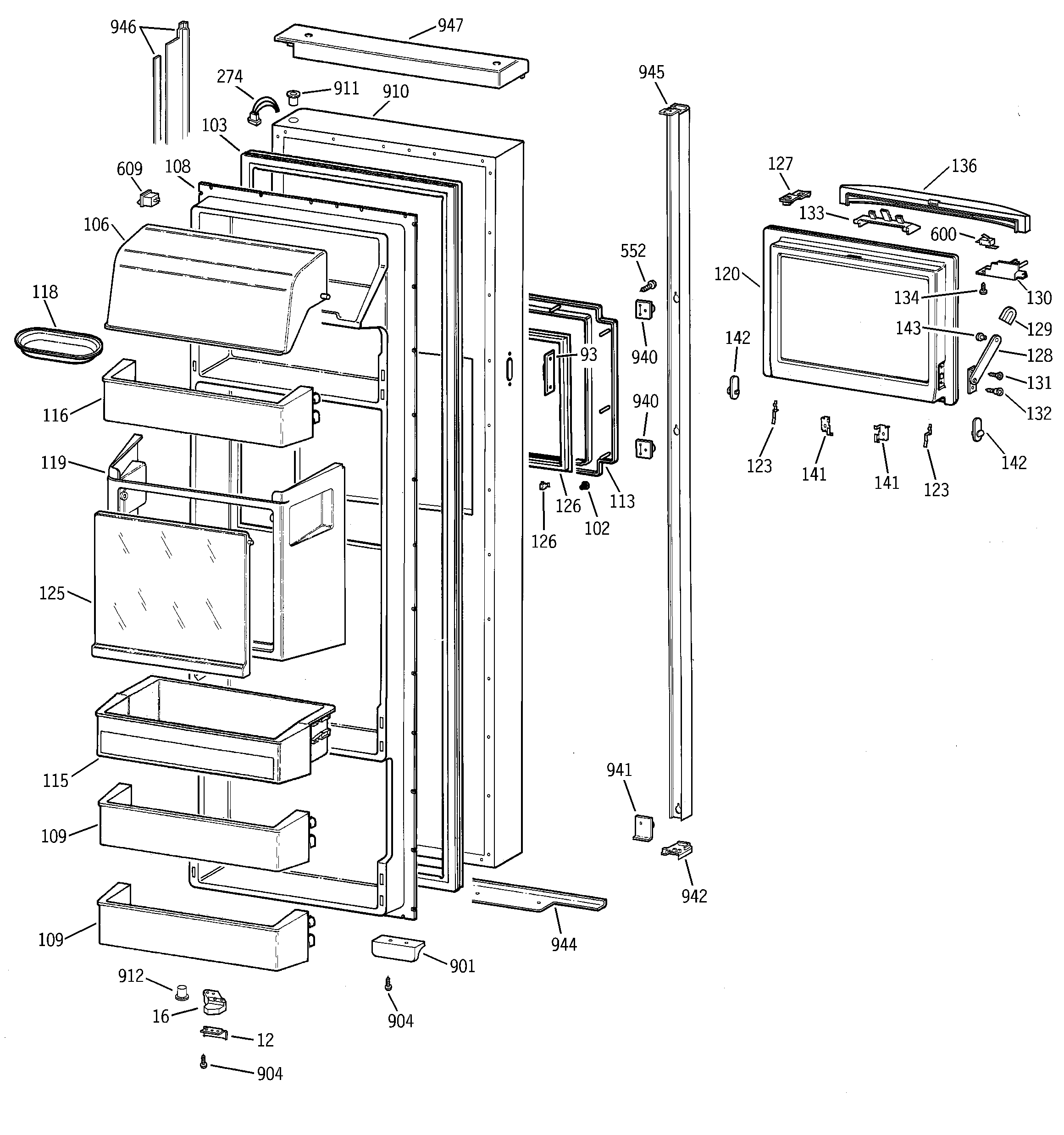 GE TPG24BFDAWW fresh food door diagram