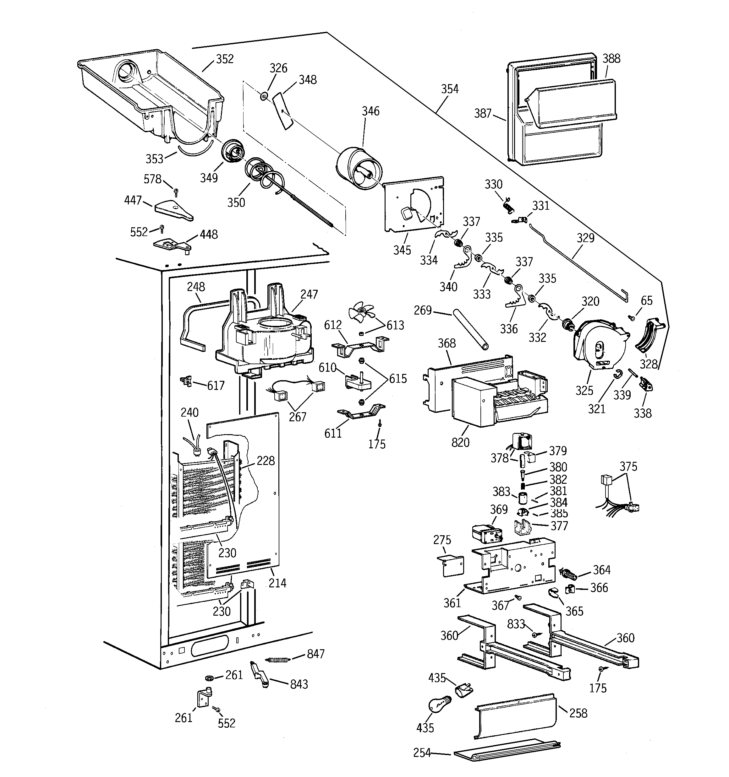 GE TPG24BFDAWW freezer section diagram