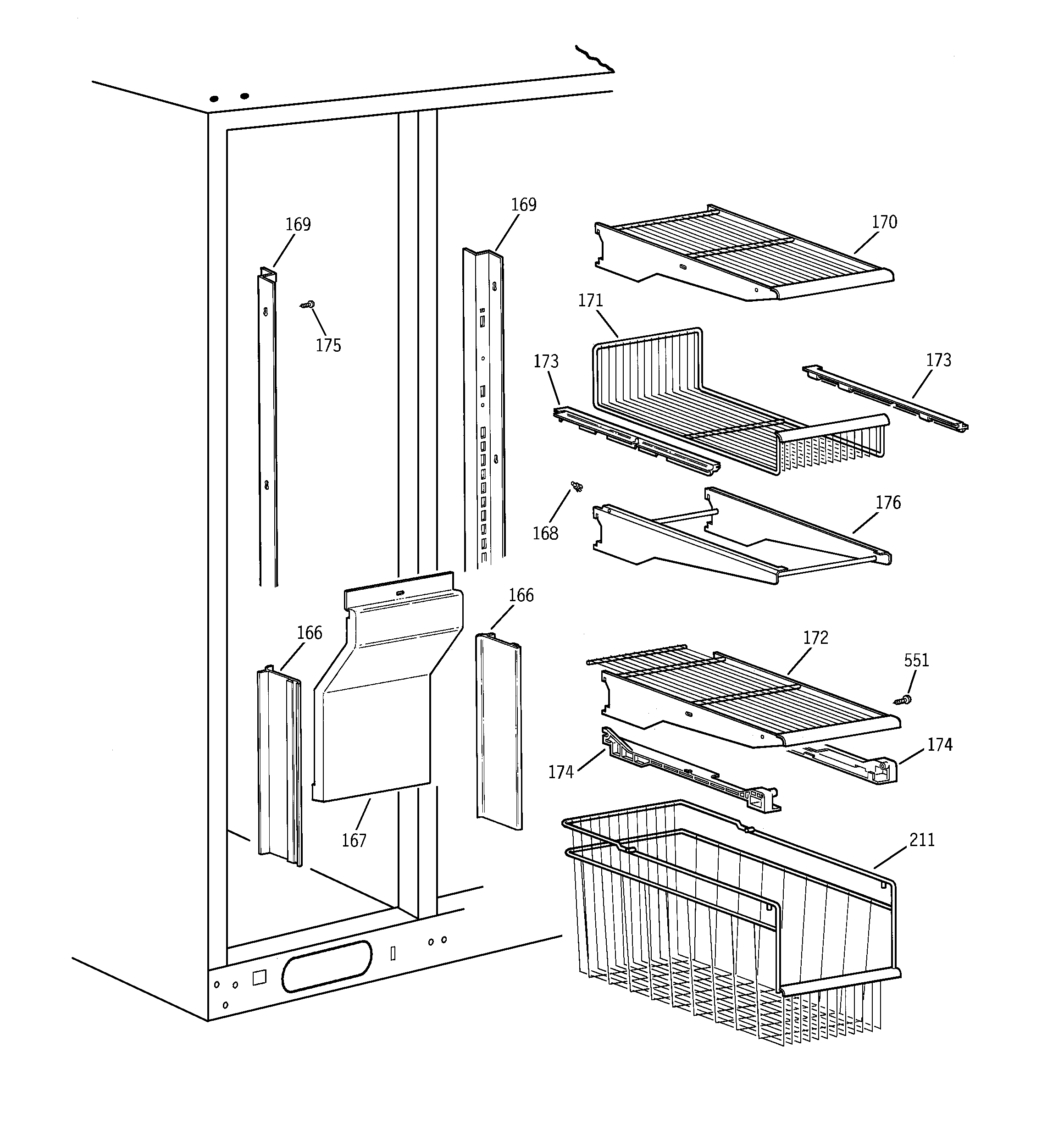 GE TPG24BFDAWW freezer shelves diagram