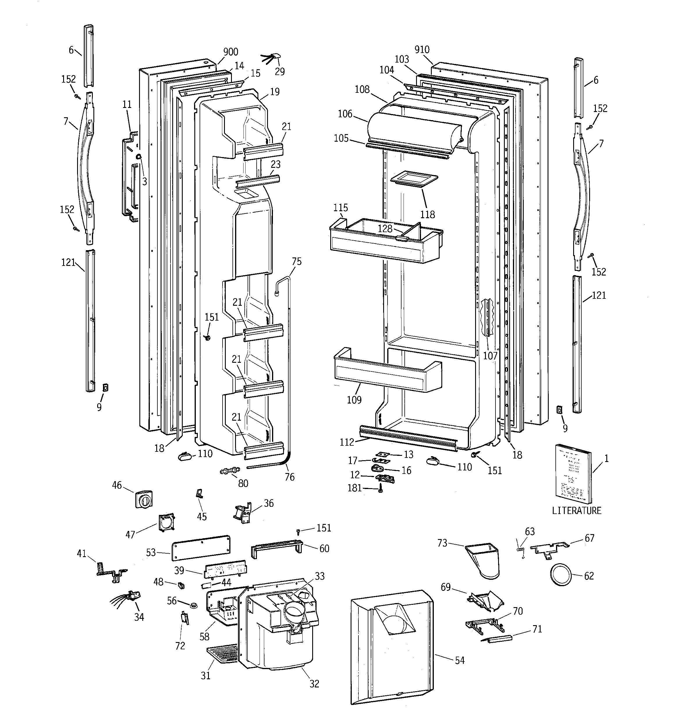 GE TFT26JWDAAA doors diagram