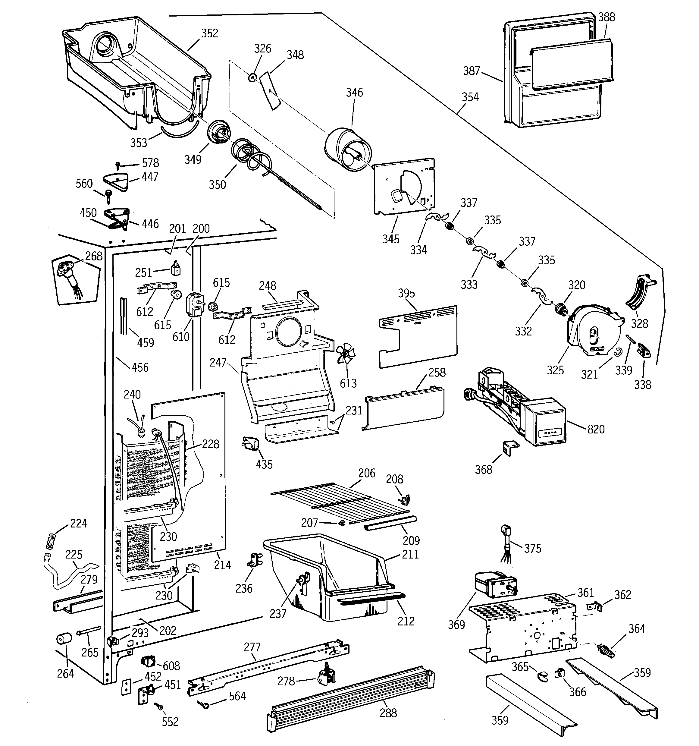 GE TFT26JWDAAA freezer section diagram