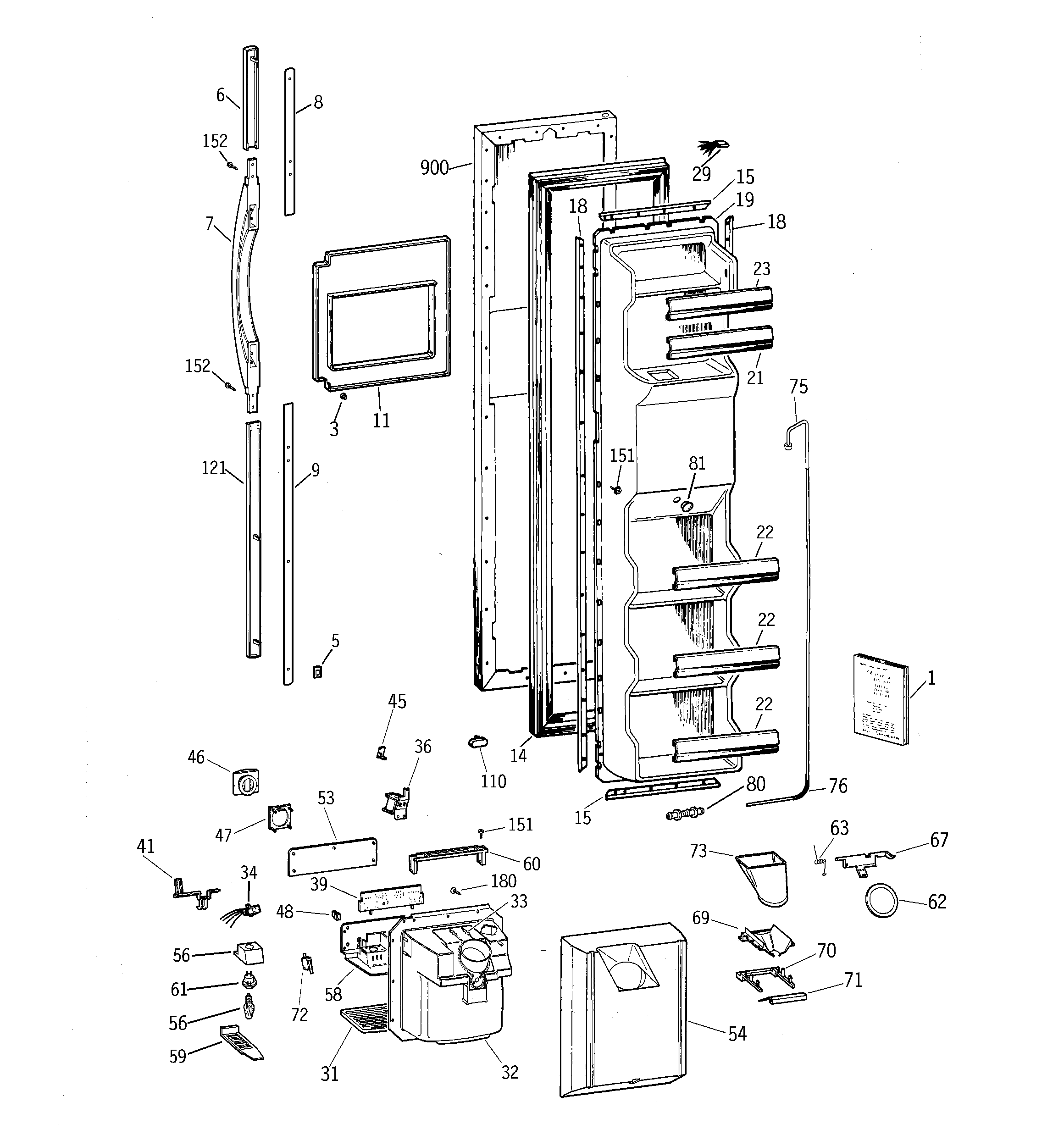 GE TFG26PRDAWW freezer door diagram