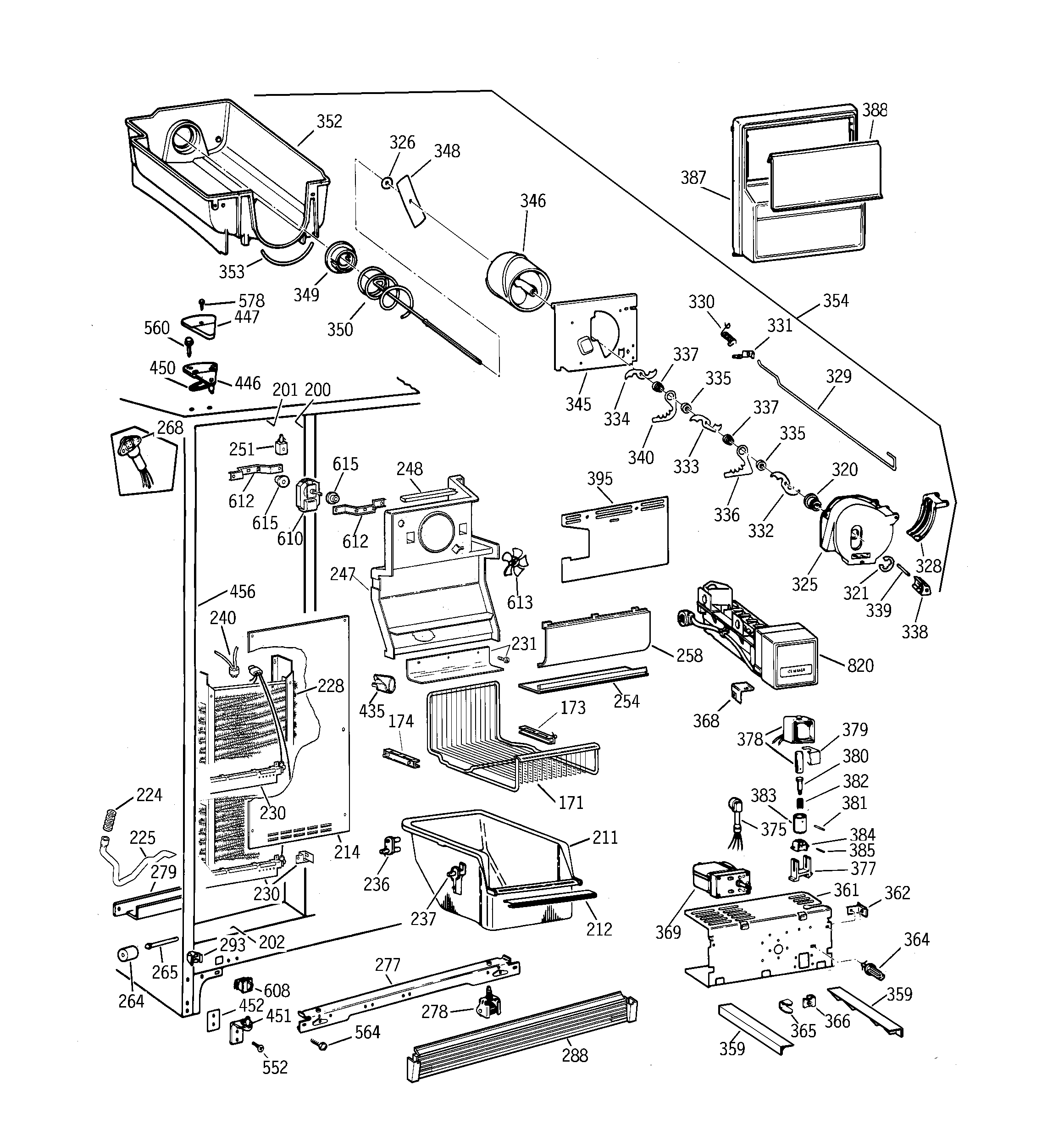 GE TFG26PRDAWW freezer section diagram