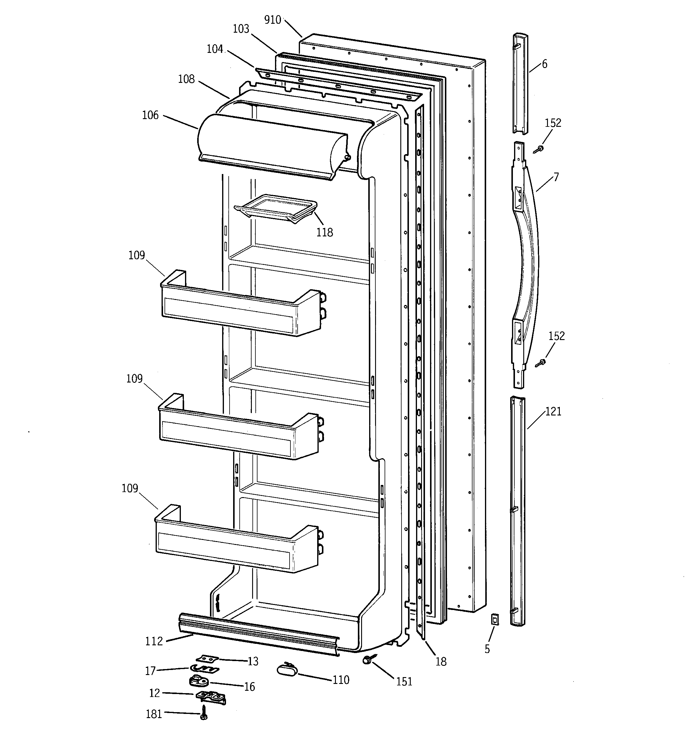 GE TFX20SABKAA fresh food door diagram