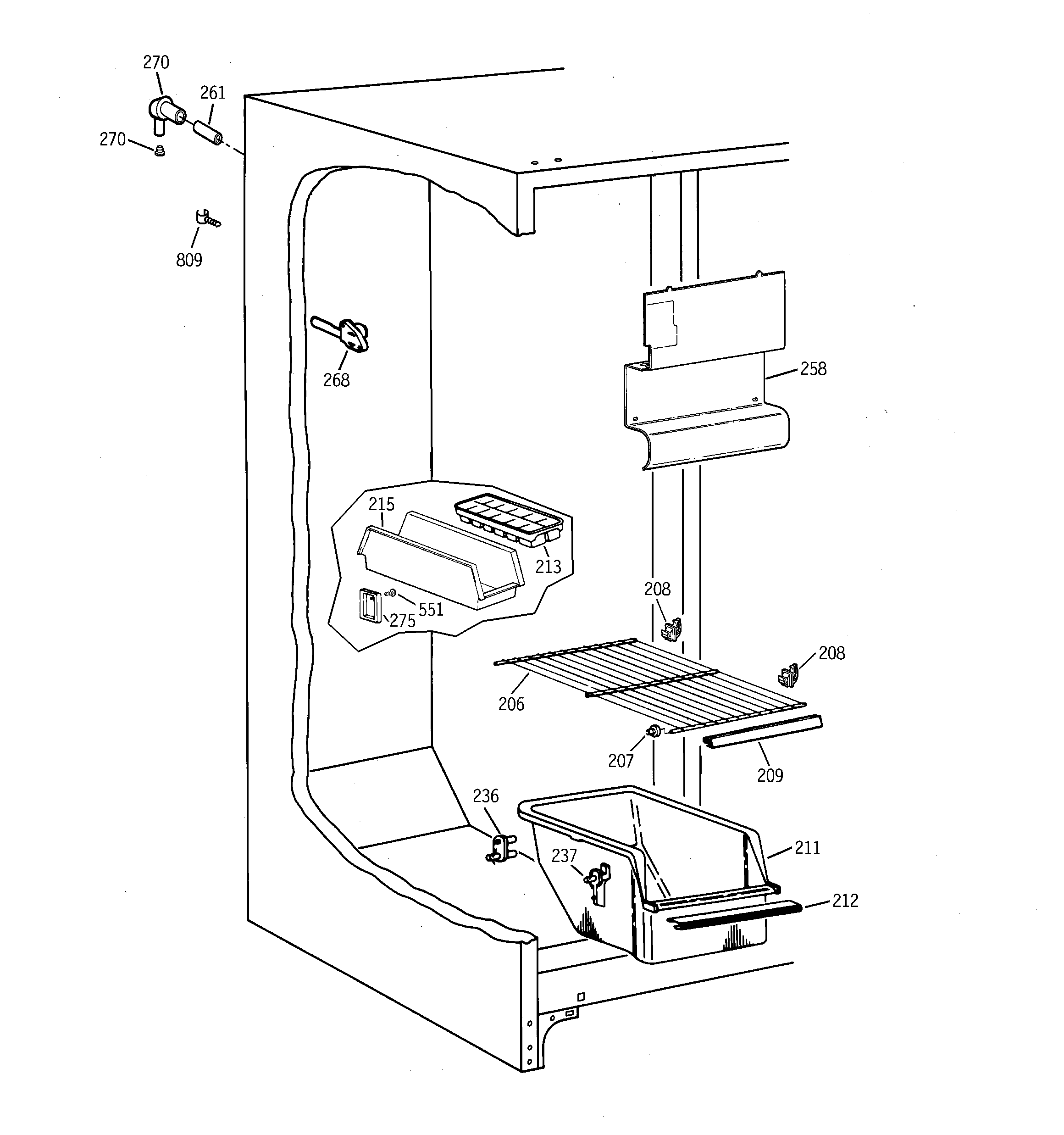 GE TFX20SABKAA freezer section diagram