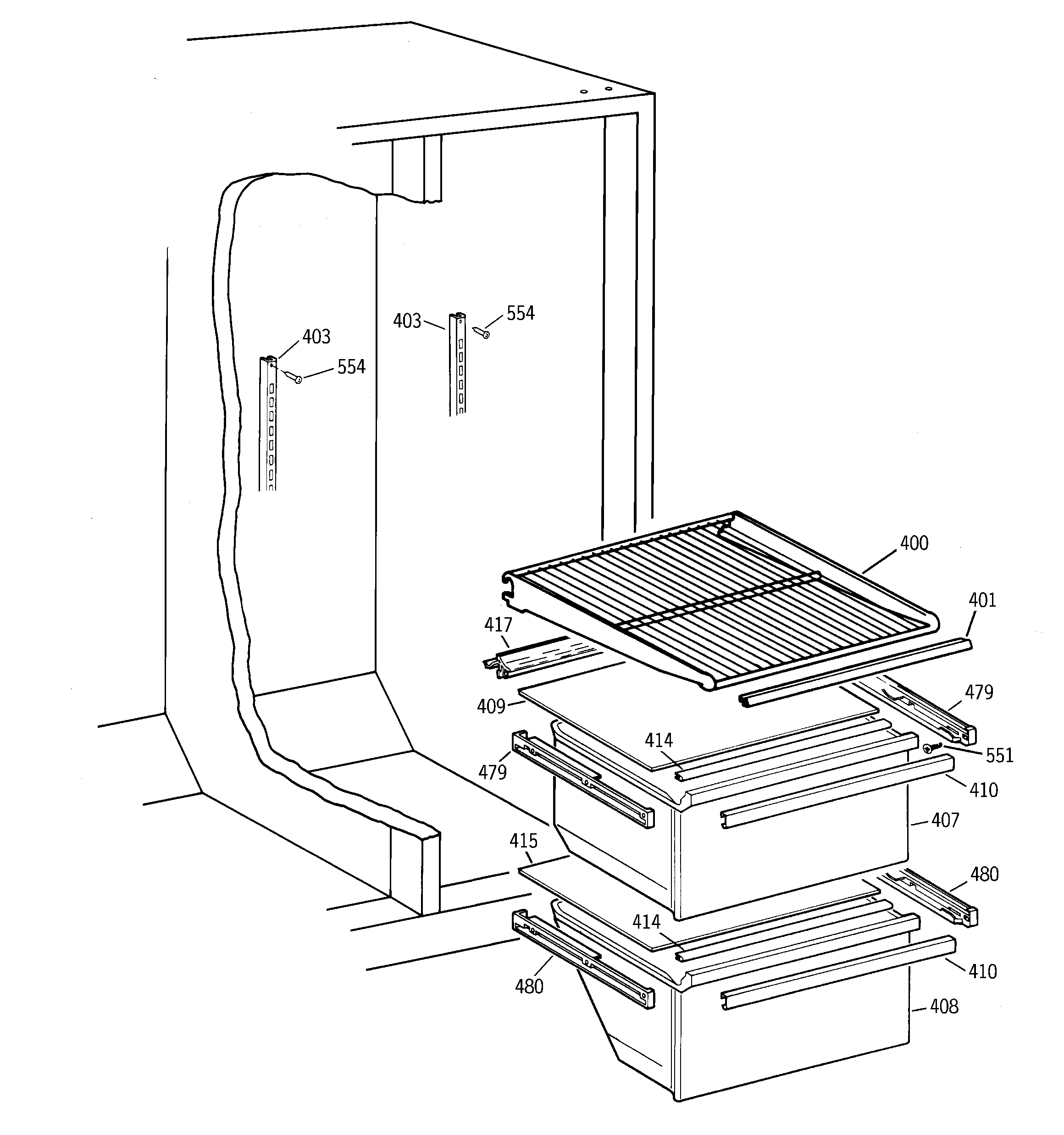 GE TFX20SABKAA fresh food section diagram