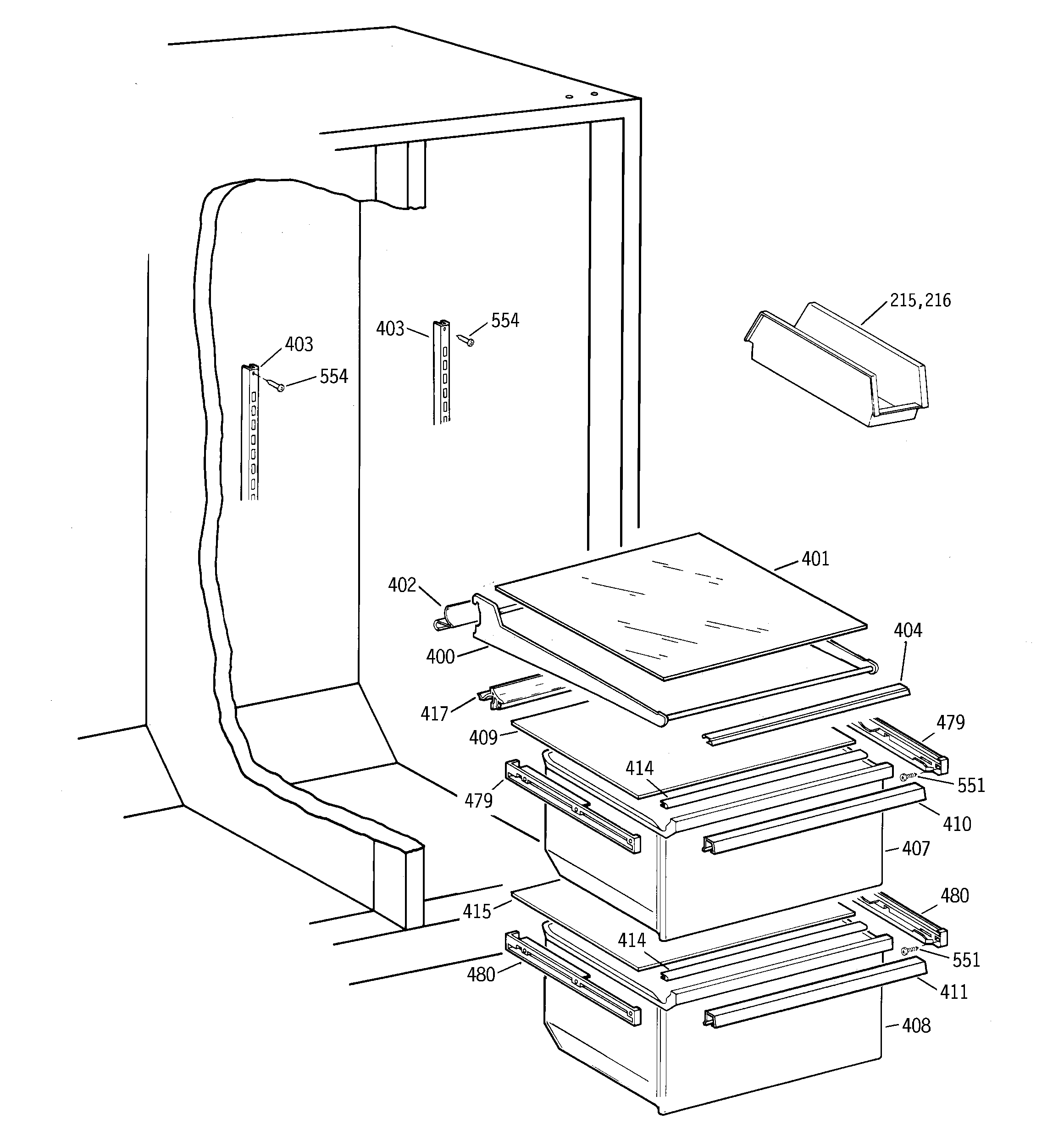 GE TFT20JABKAA fresh food section diagram