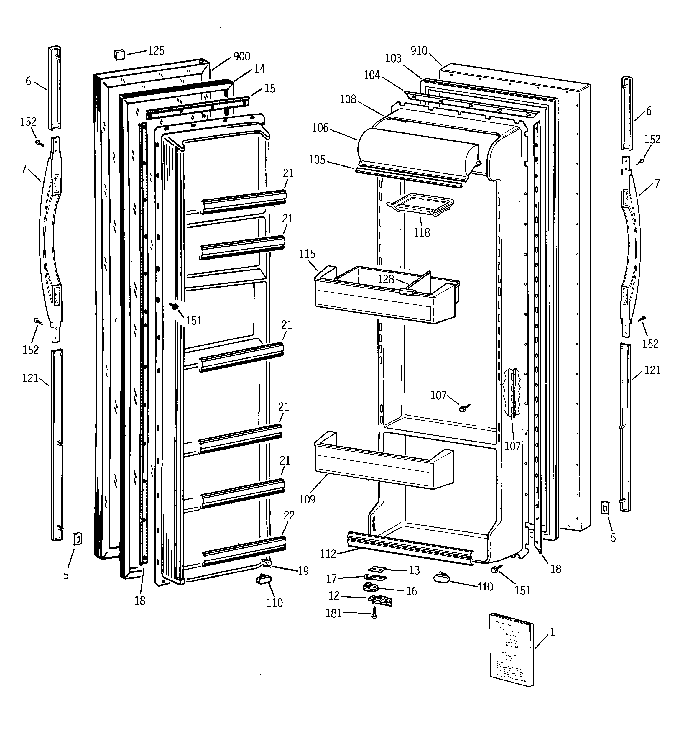 GE TFG22JADAWW doors diagram