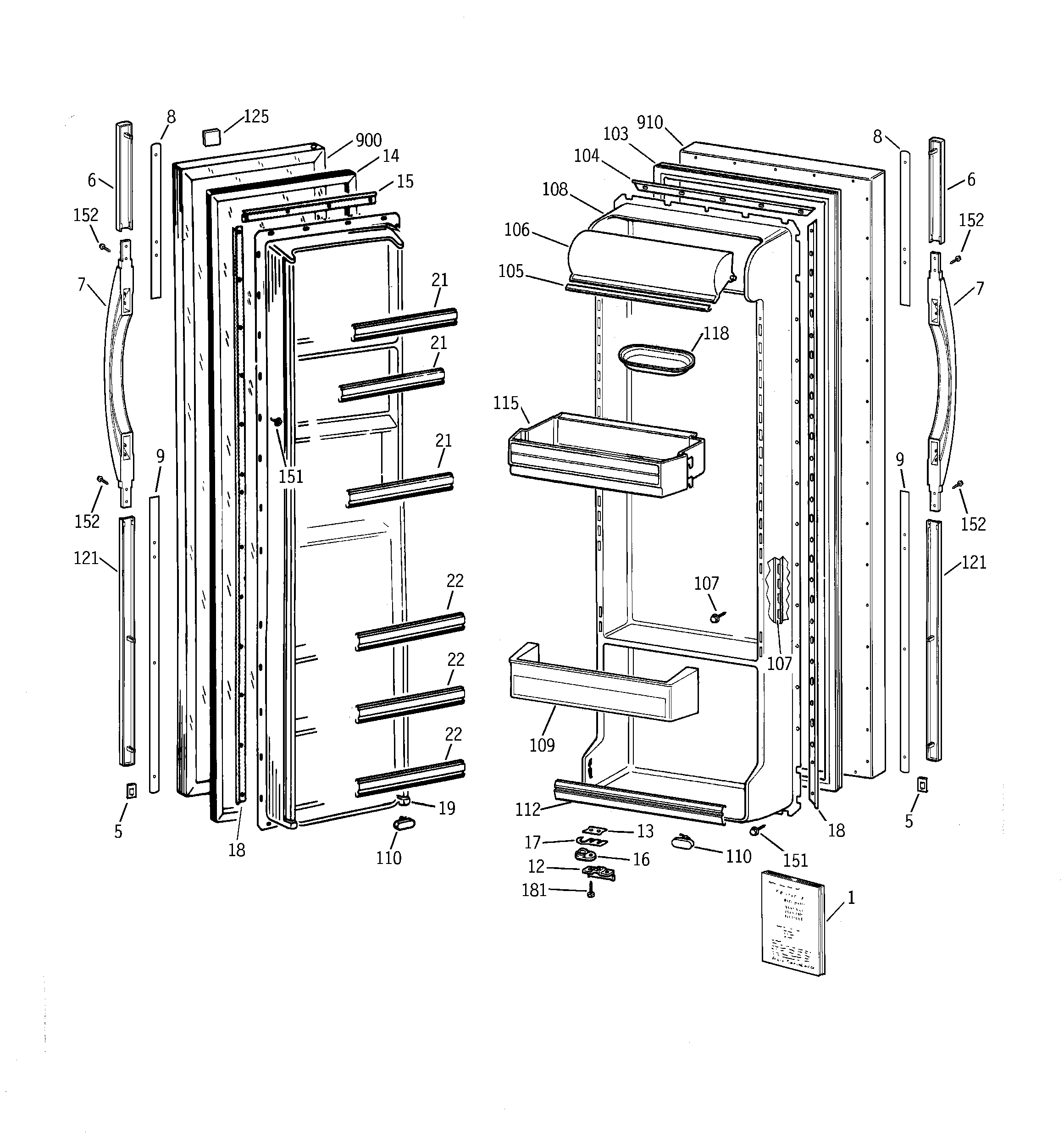 GE TFG25PADAWW doors diagram