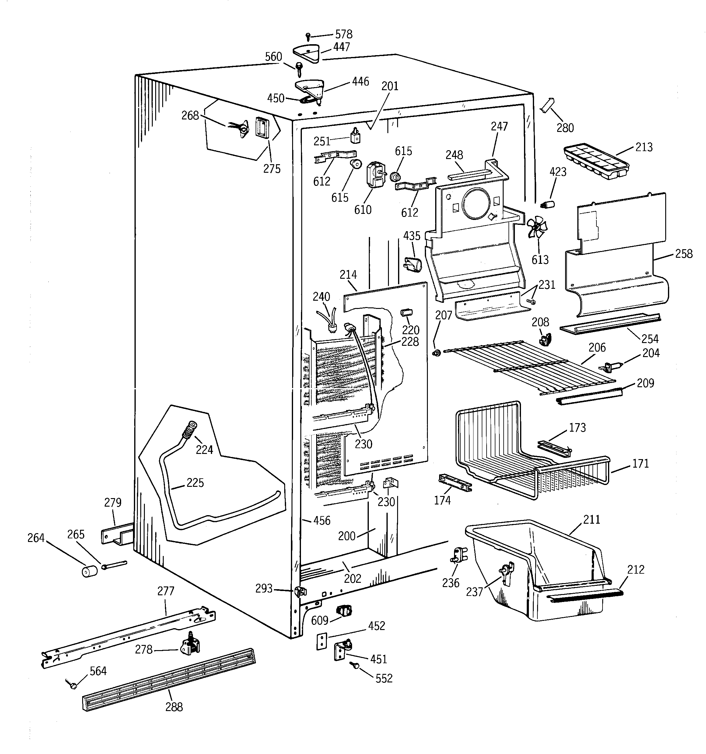 GE TFG25PADAWW freezer section diagram