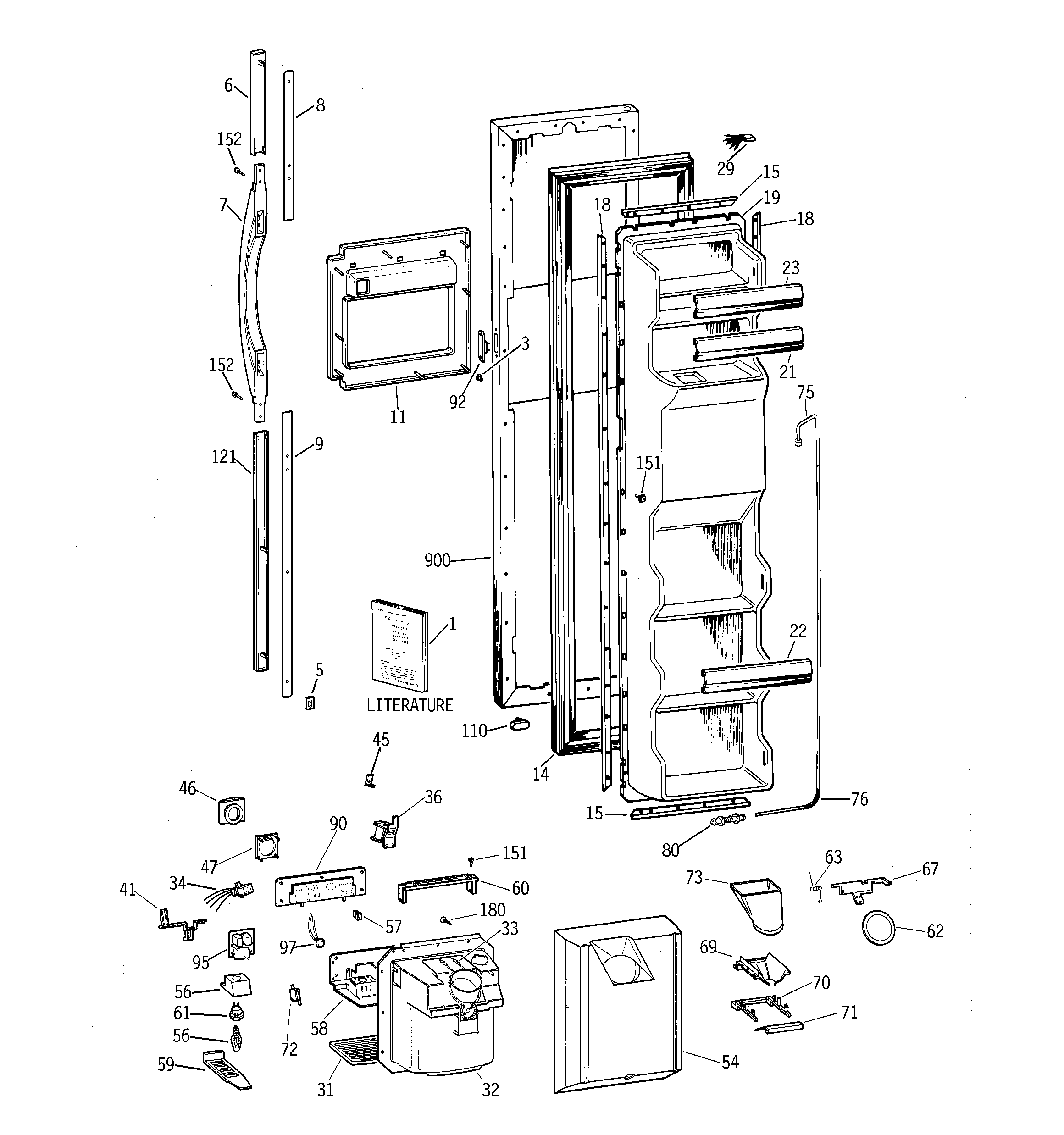GE TFG26PEDAWH freezer door diagram