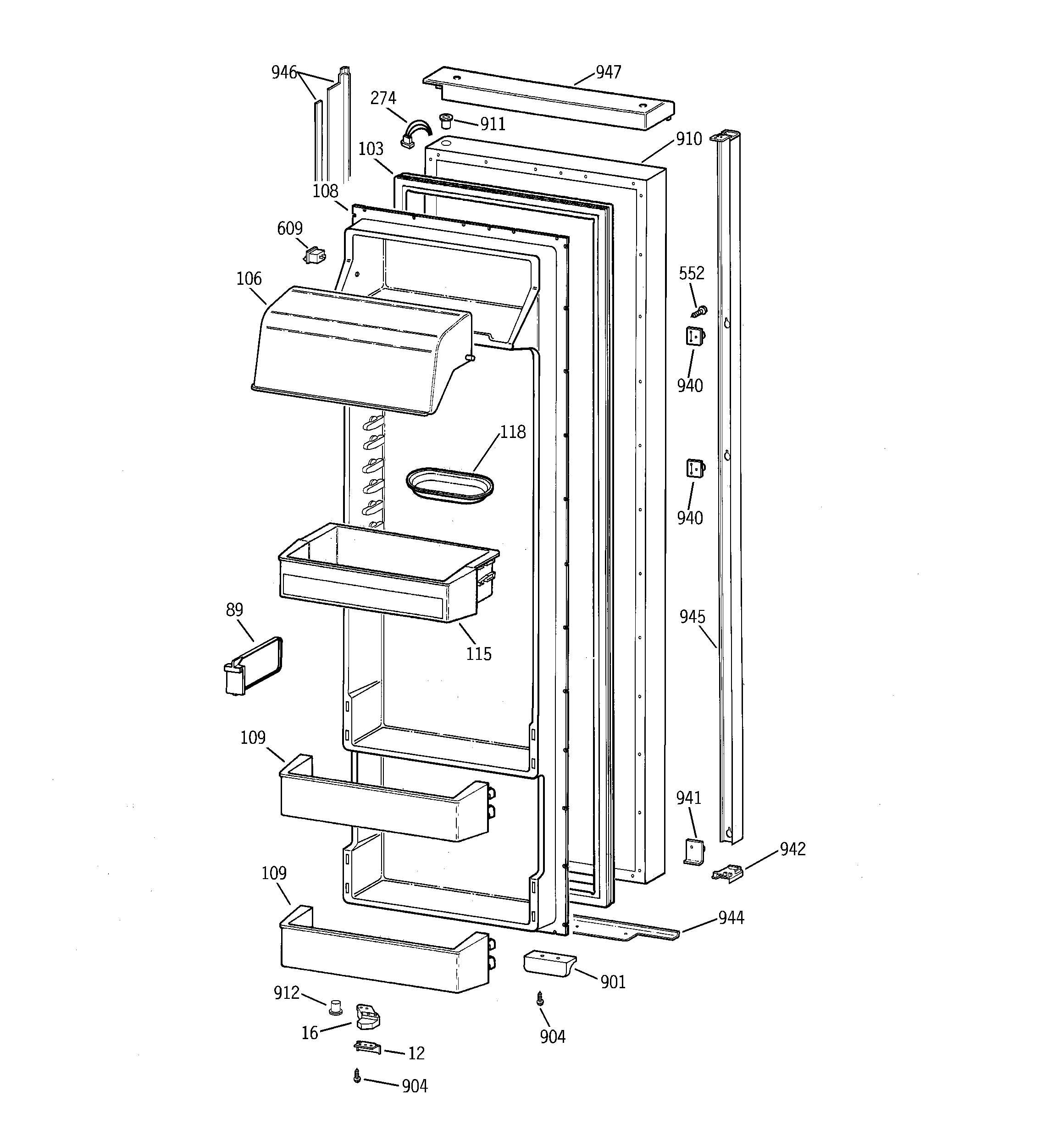 GE TPX24BPBJBB fresh food door diagram