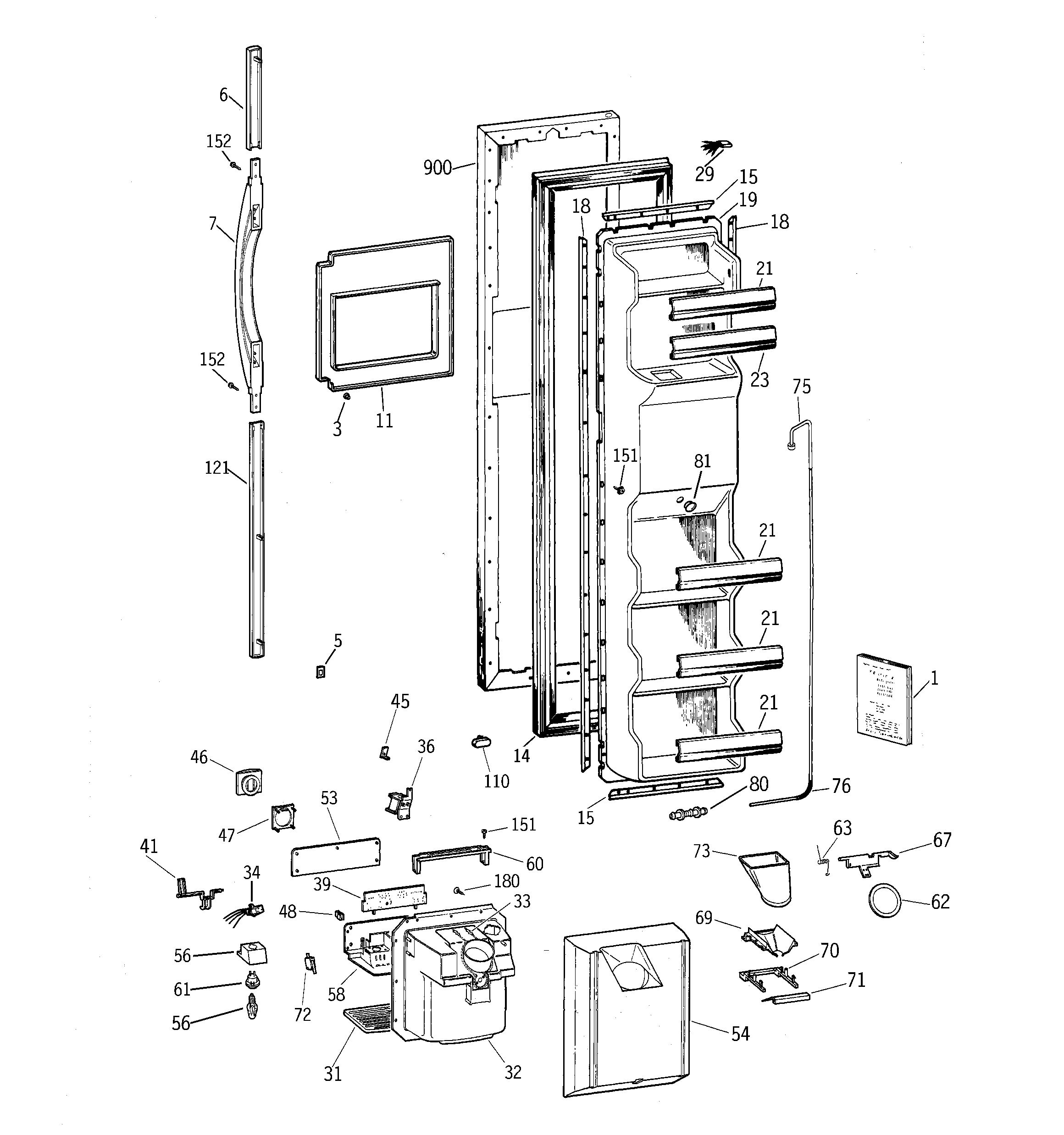 GE TFX26QPDAAA freezer door diagram