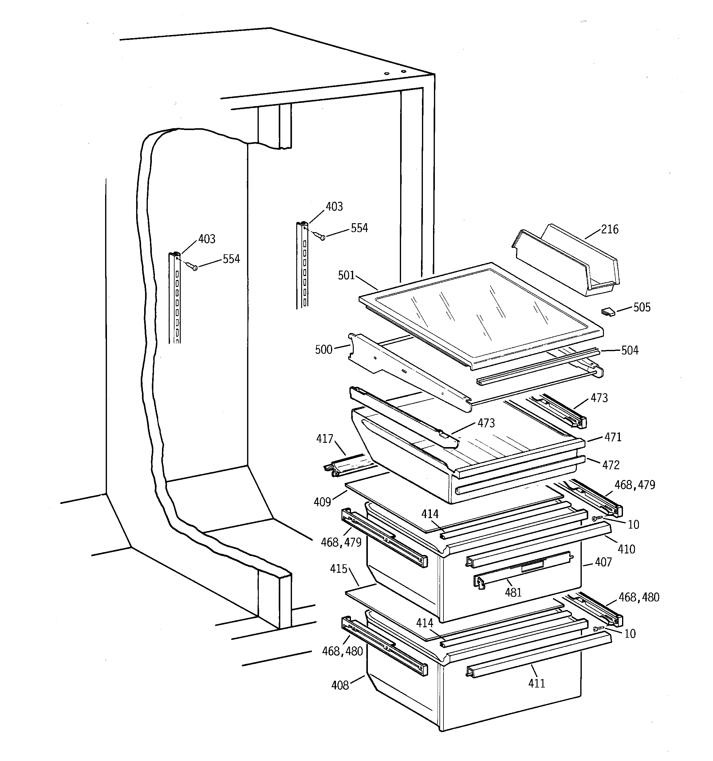 GE TFX22XPDABB fresh food section diagram