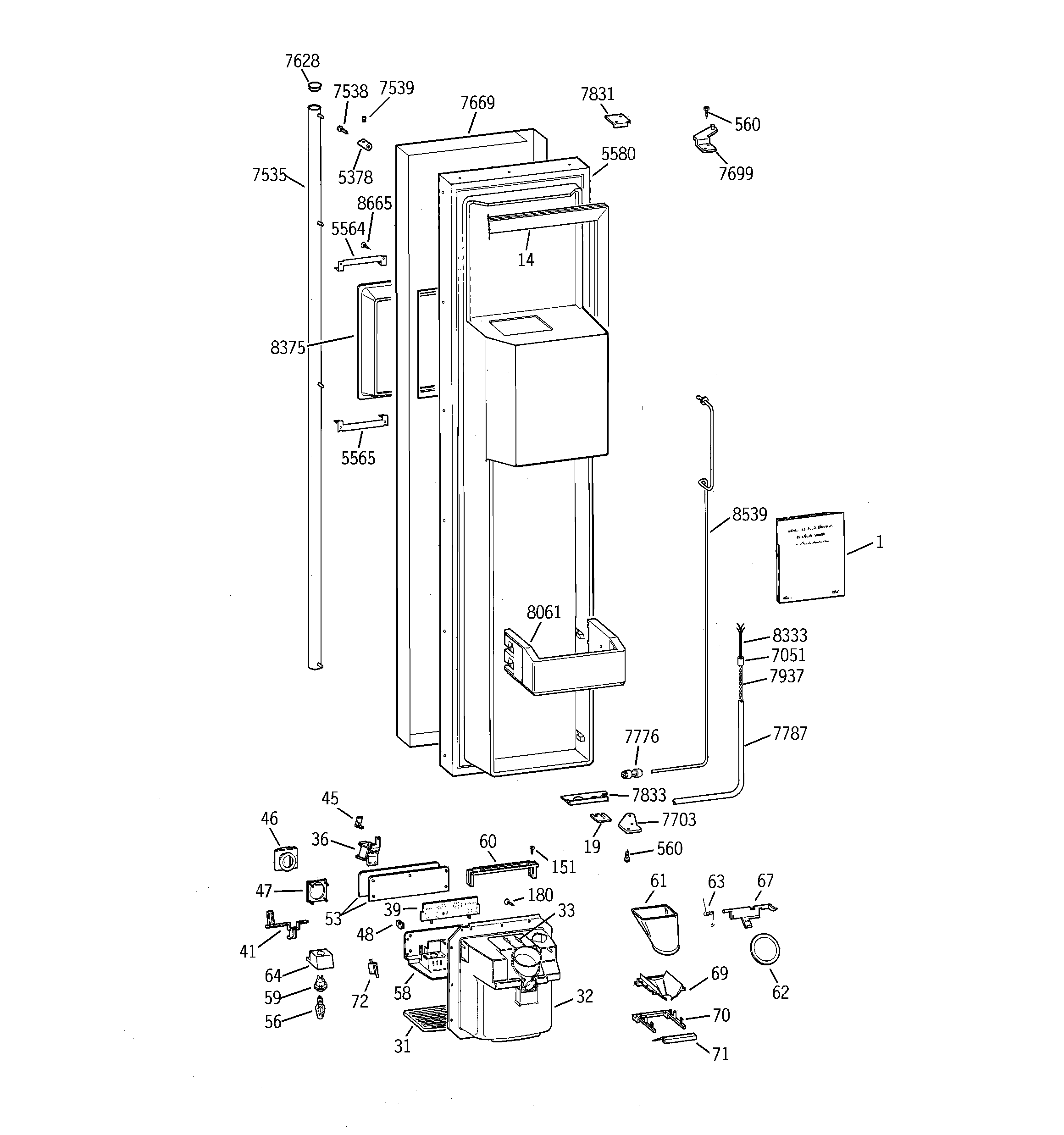 GE ZISS36DCASS freezer door diagram