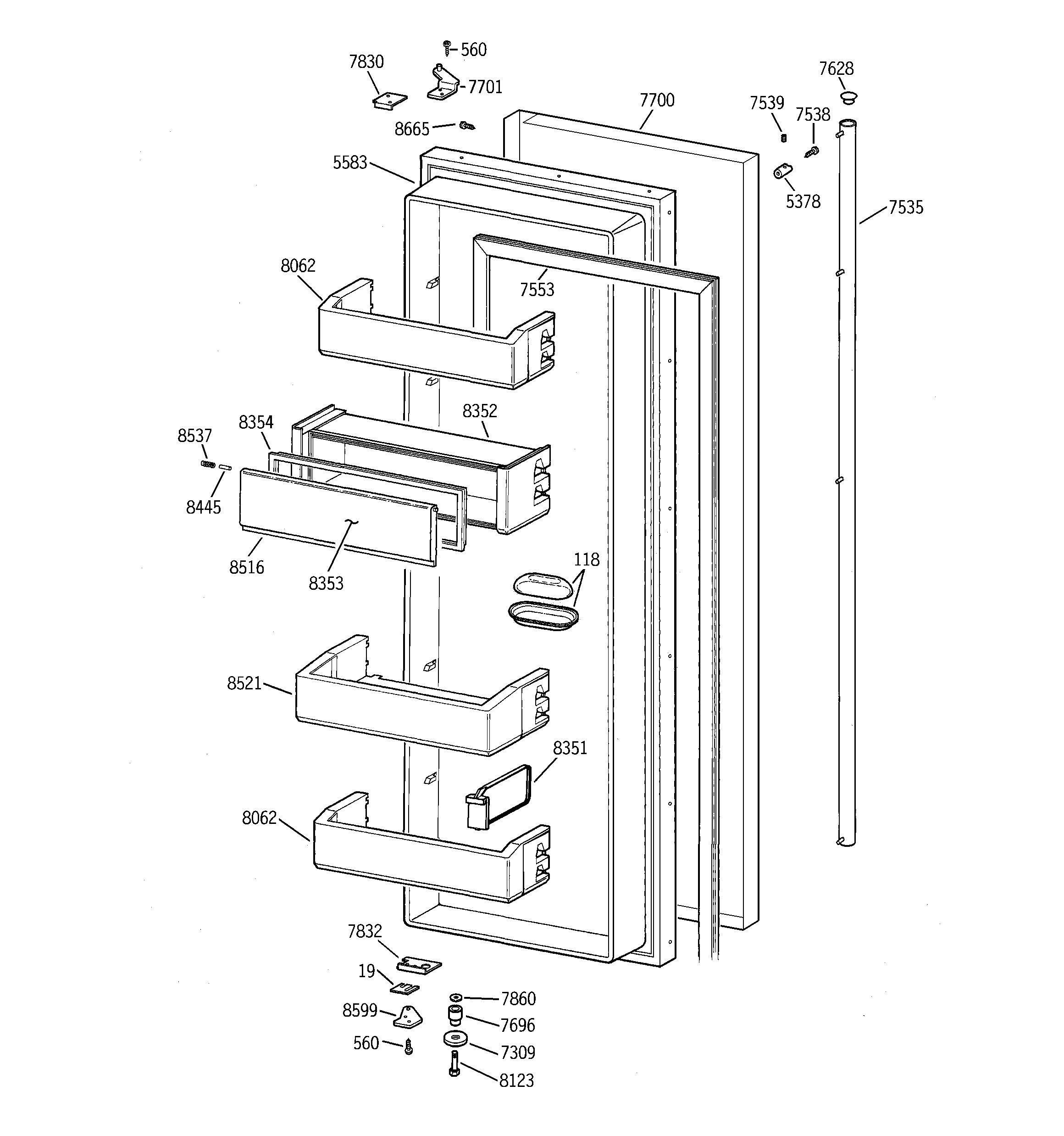 GE ZISS36DCASS fresh food door diagram