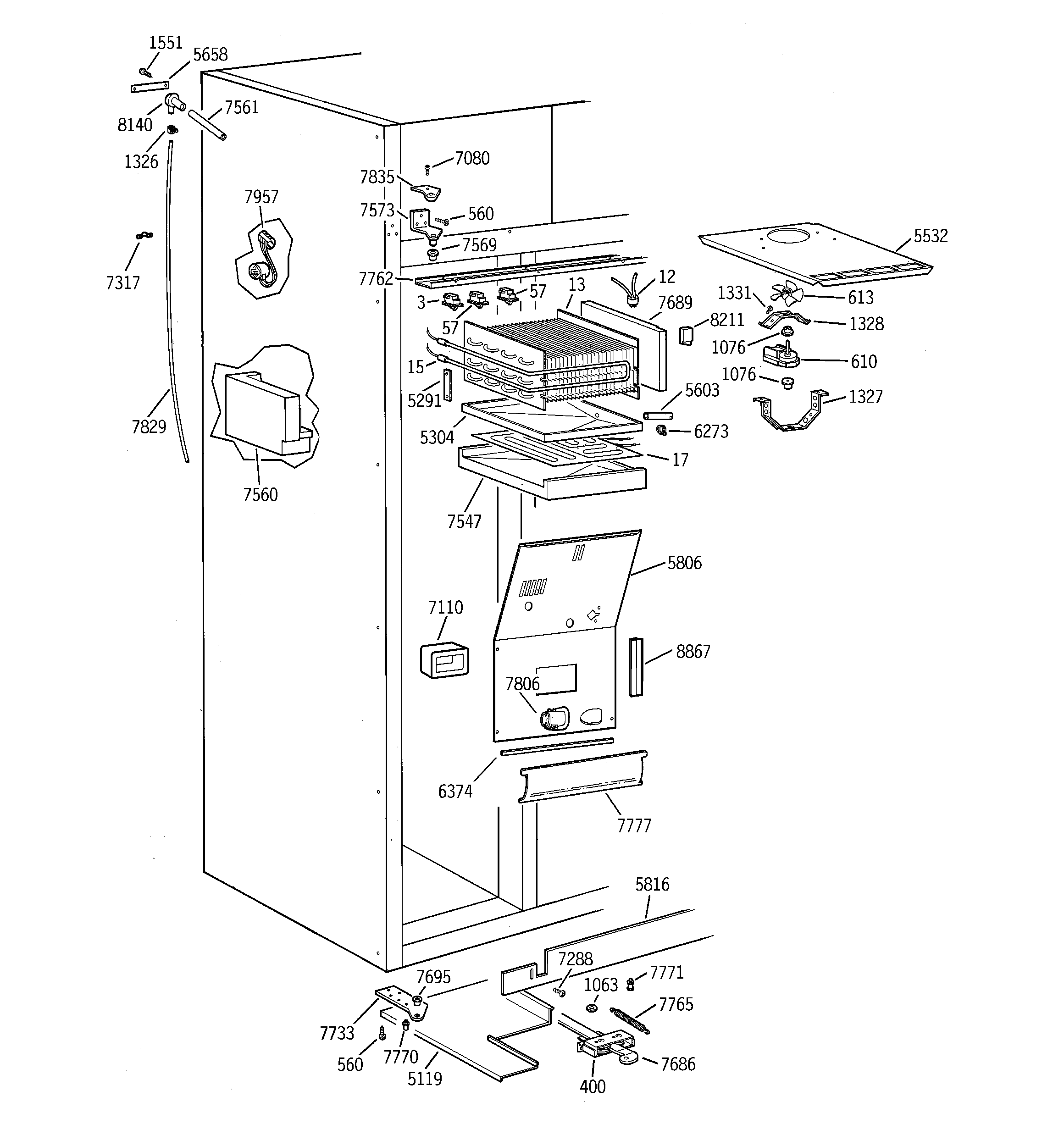 GE ZISS36DCASS freezer section diagram