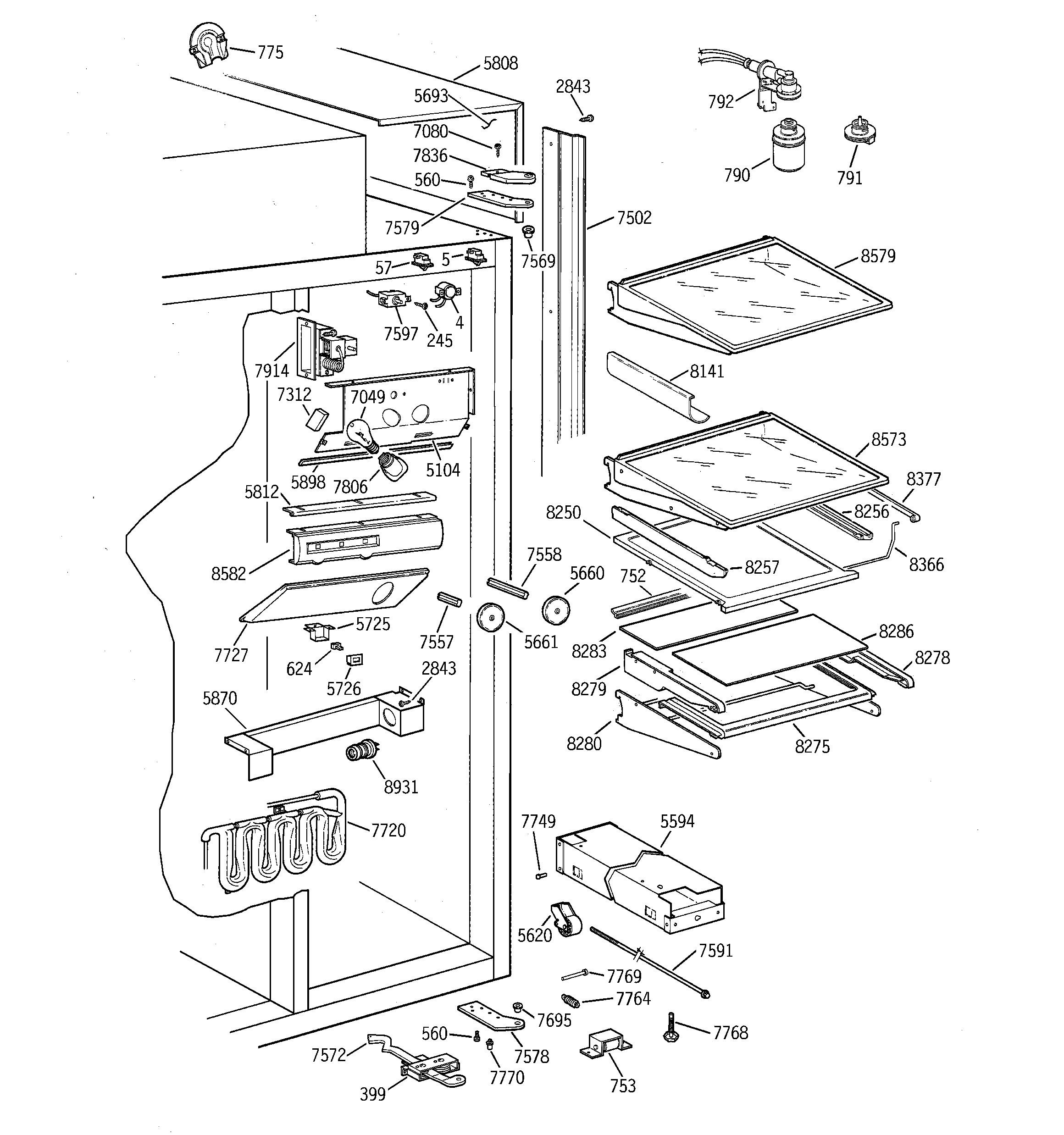 GE ZISS36DCASS fresh food section diagram