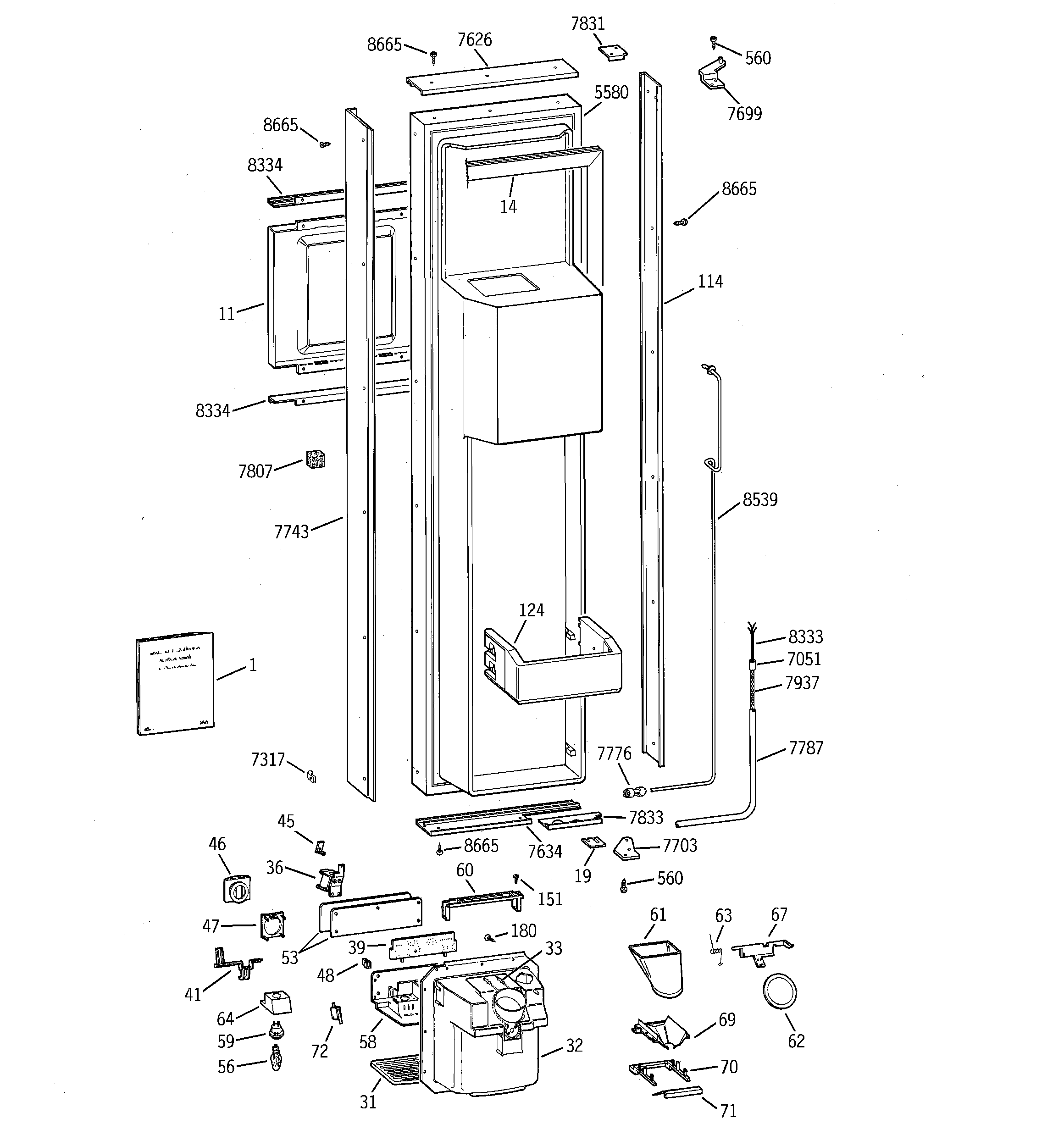 GE ZISB36DCA freezer door diagram