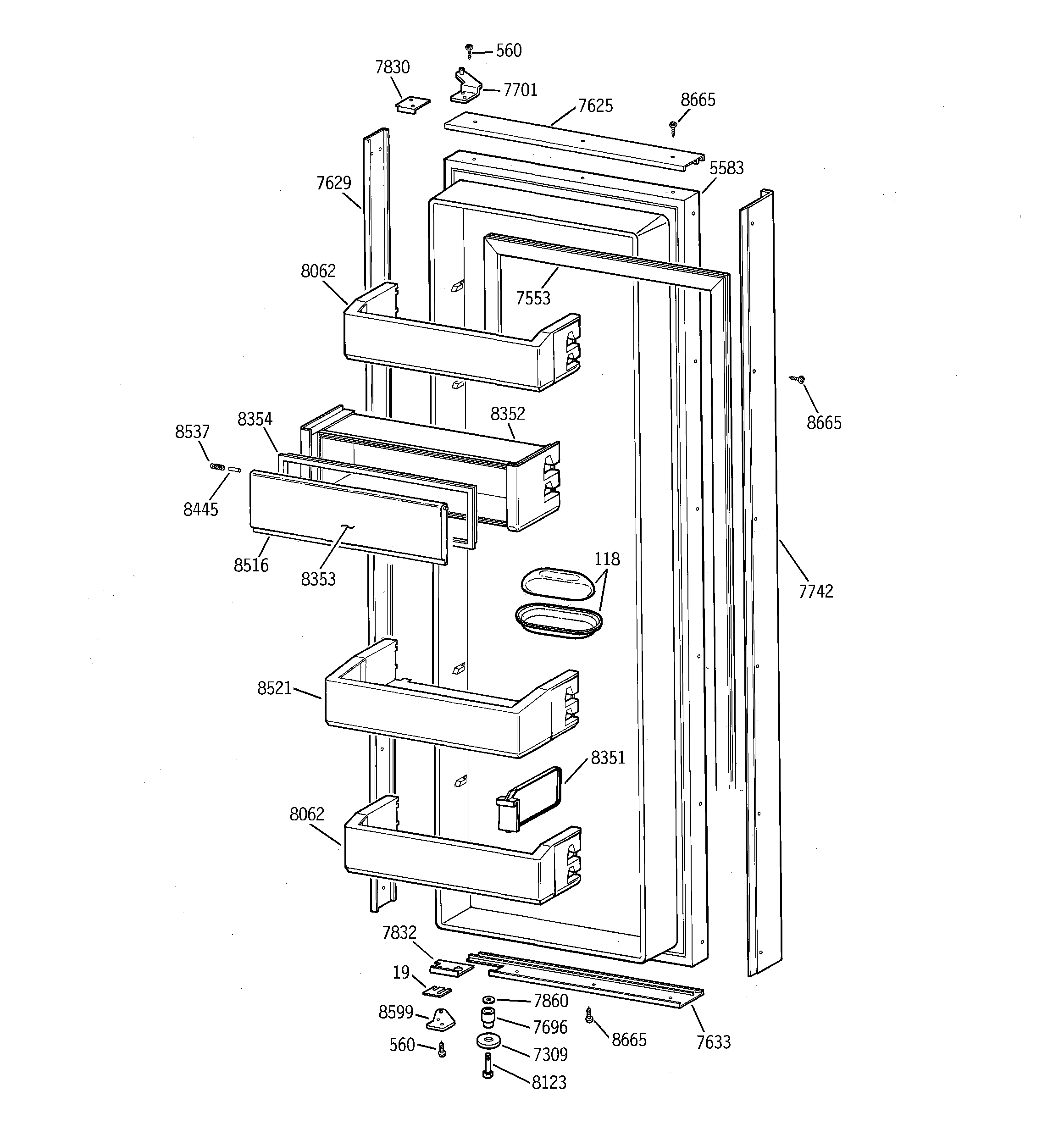 GE ZISB36DCA fresh food door diagram