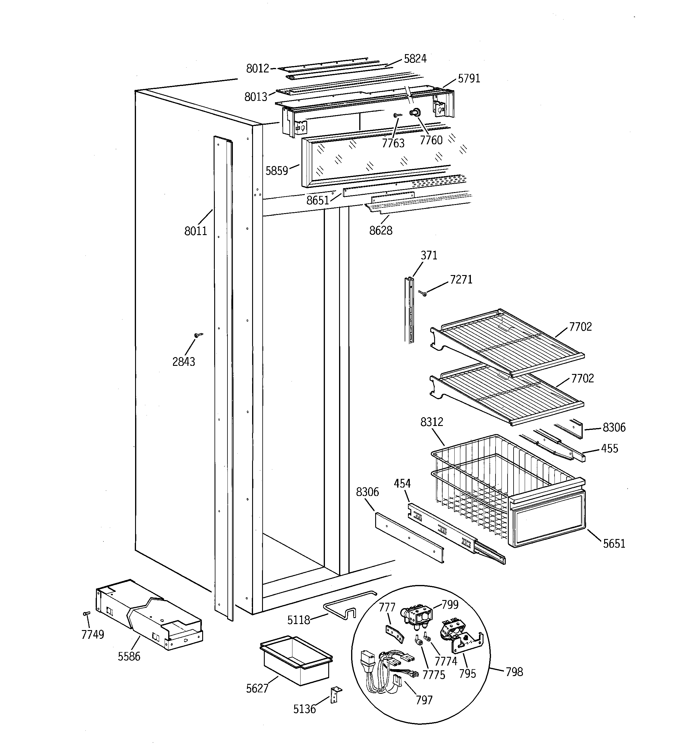 GE ZISB36DCA freezer section diagram