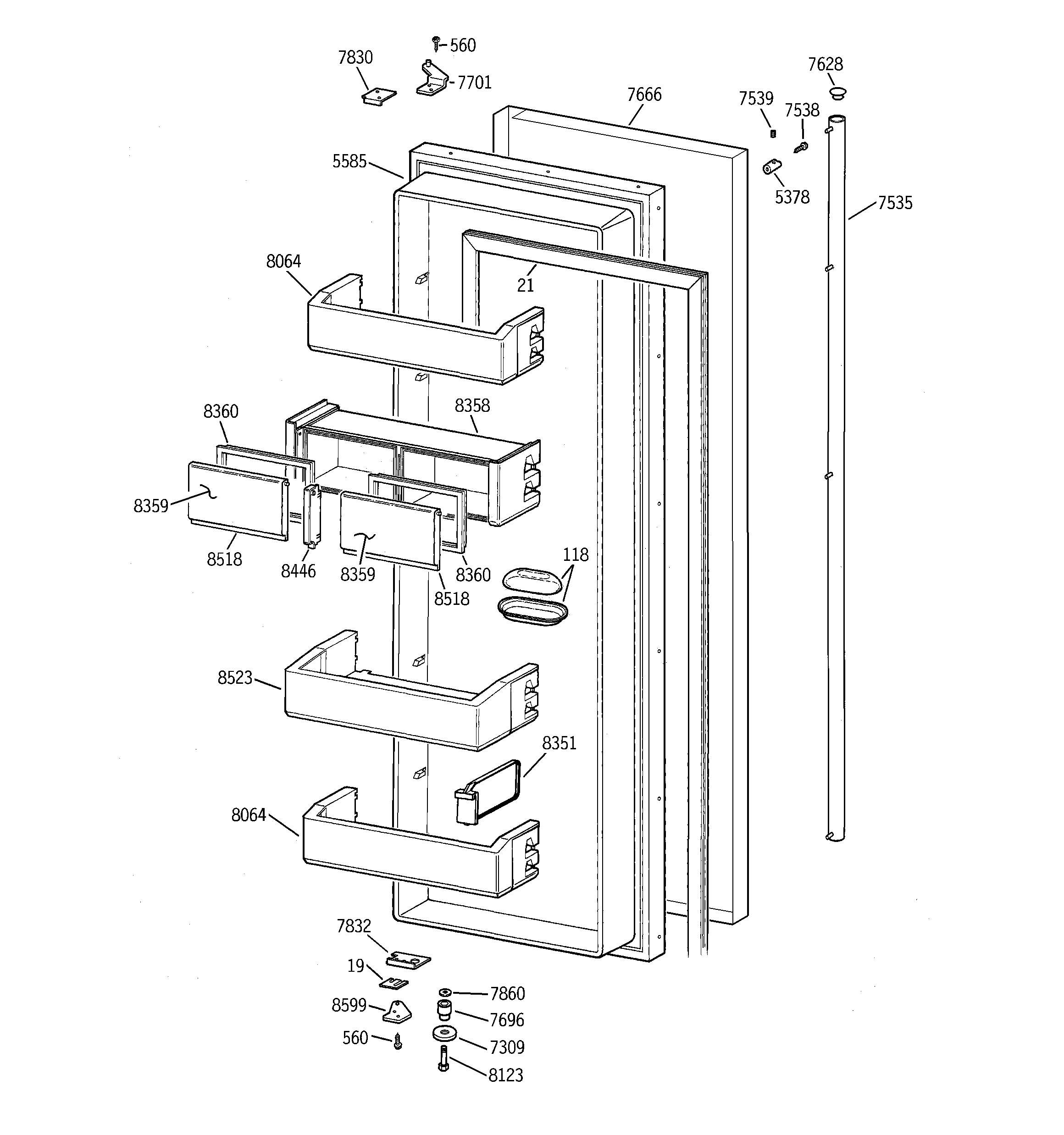 GE ZISS48DCASS fresh food door diagram