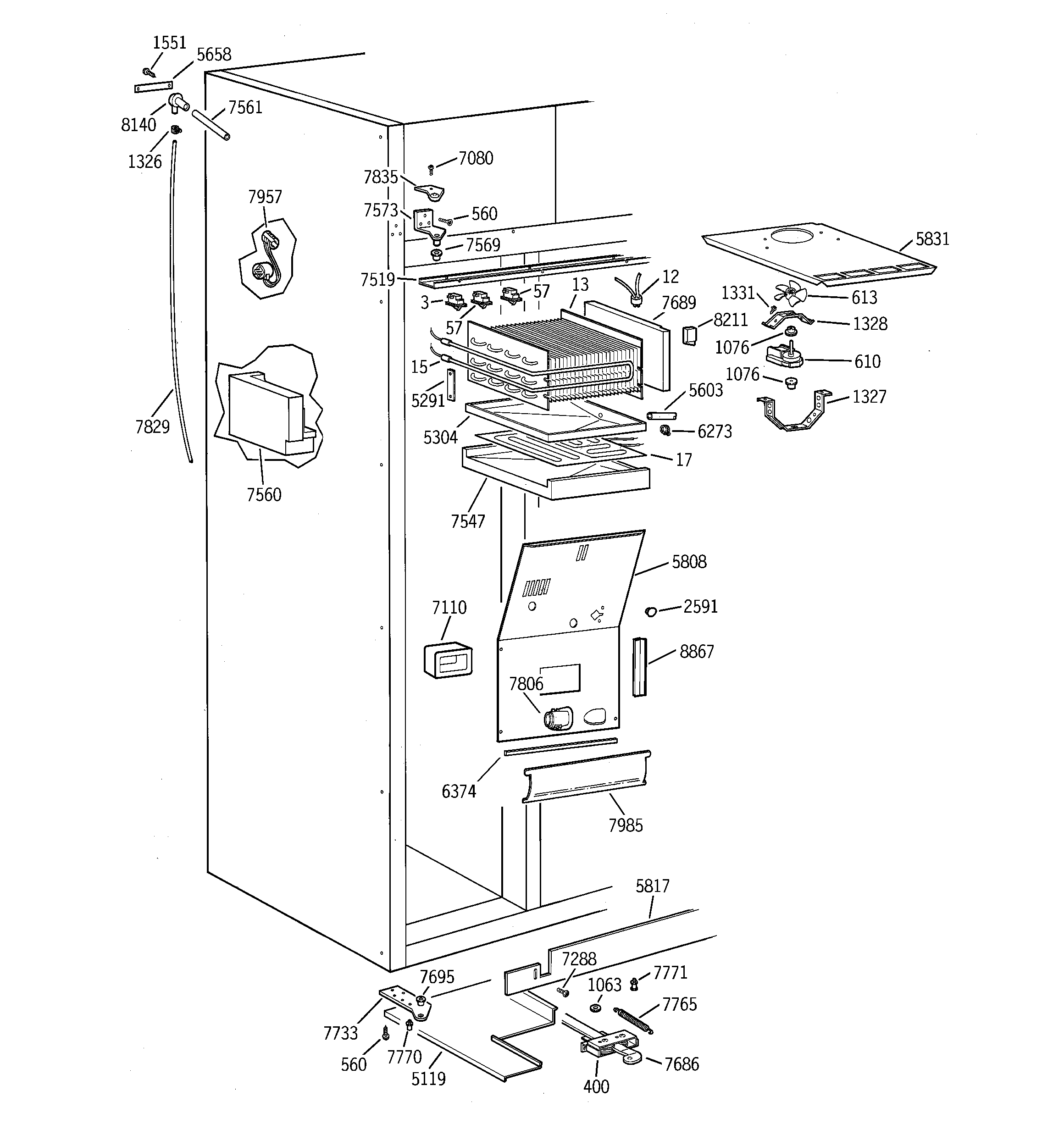 GE ZISS48DCASS freezer section diagram