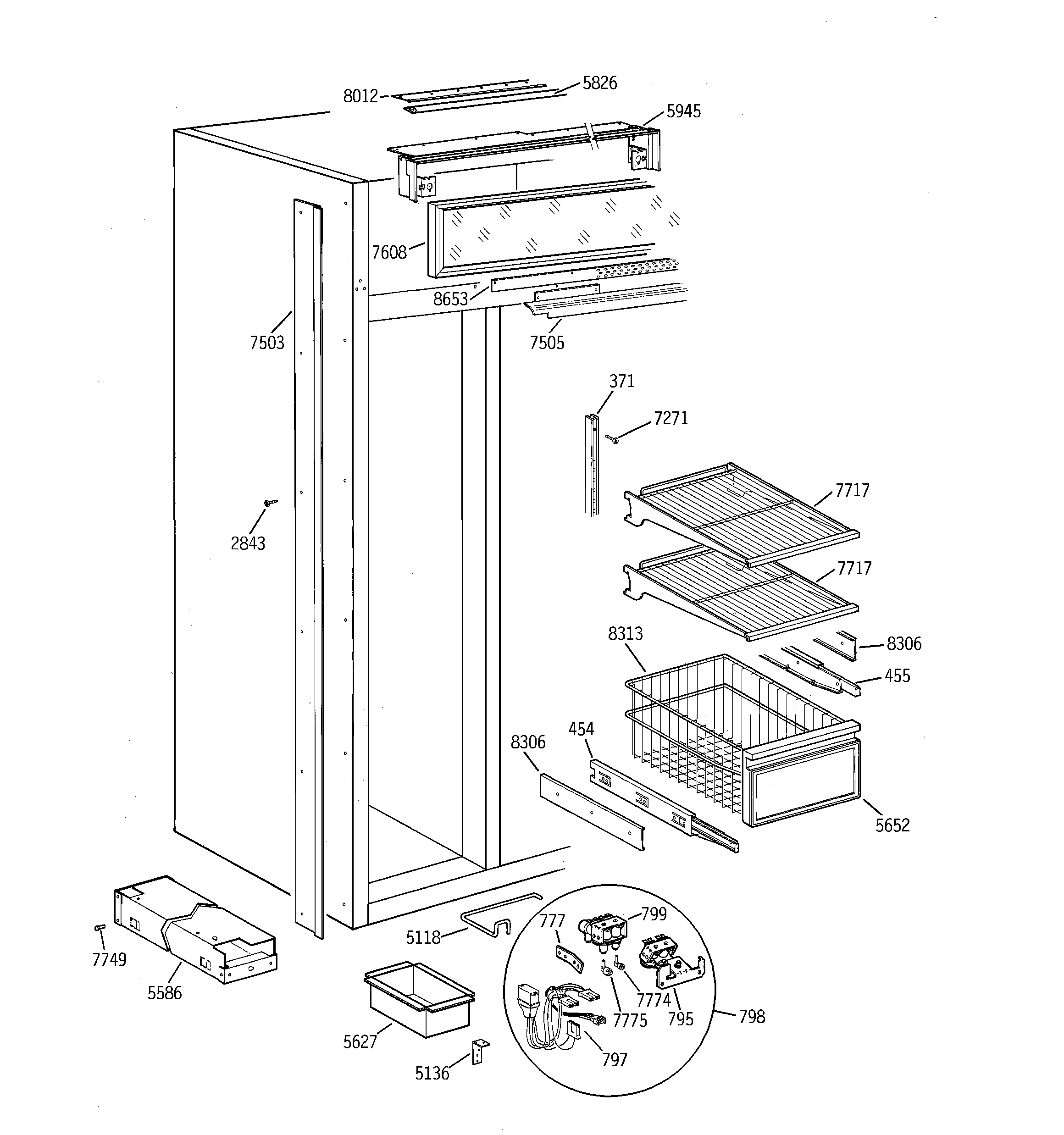 GE ZISS48DCASS freezer section diagram