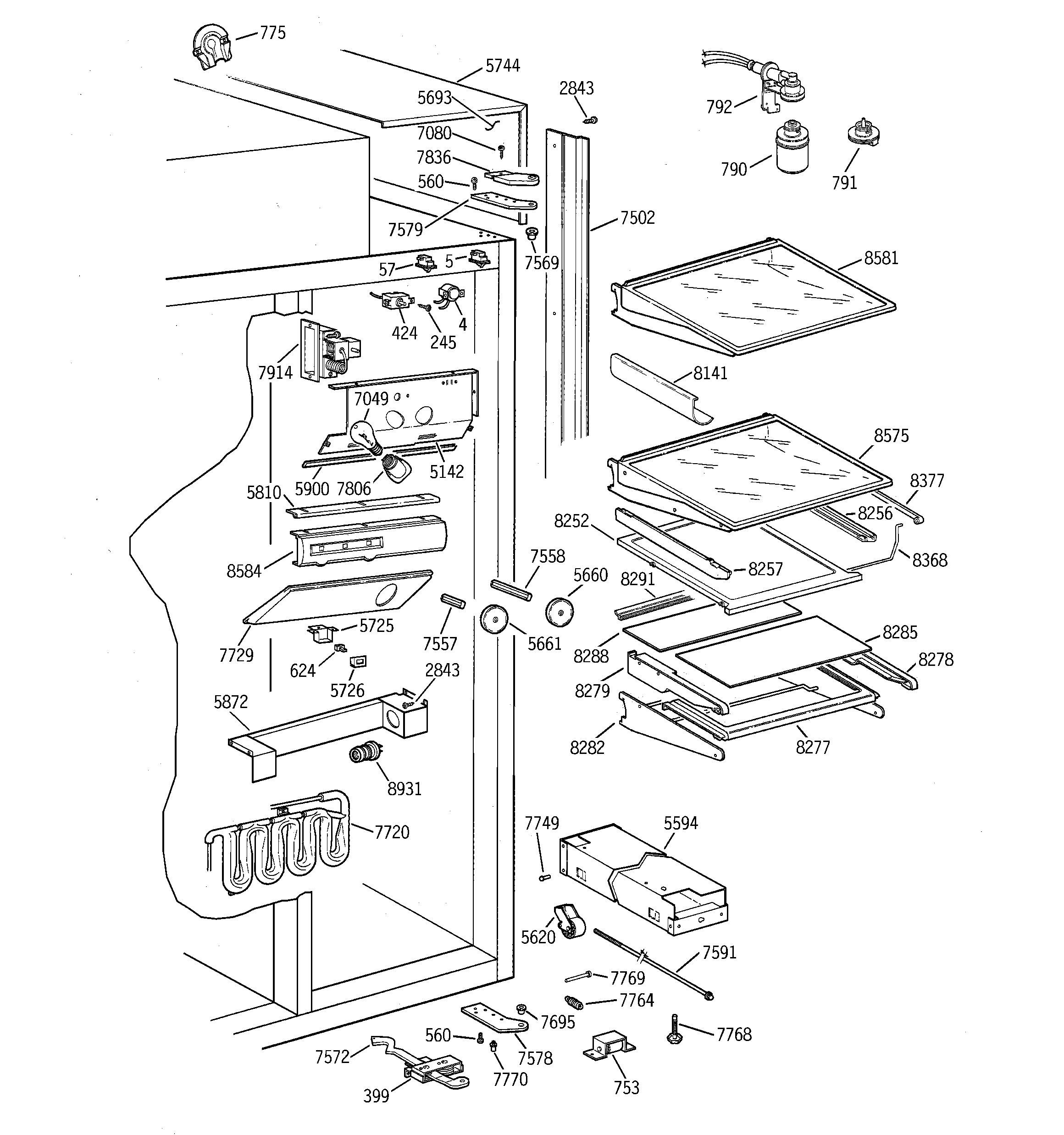 GE ZISS48DCASS fresh food section diagram