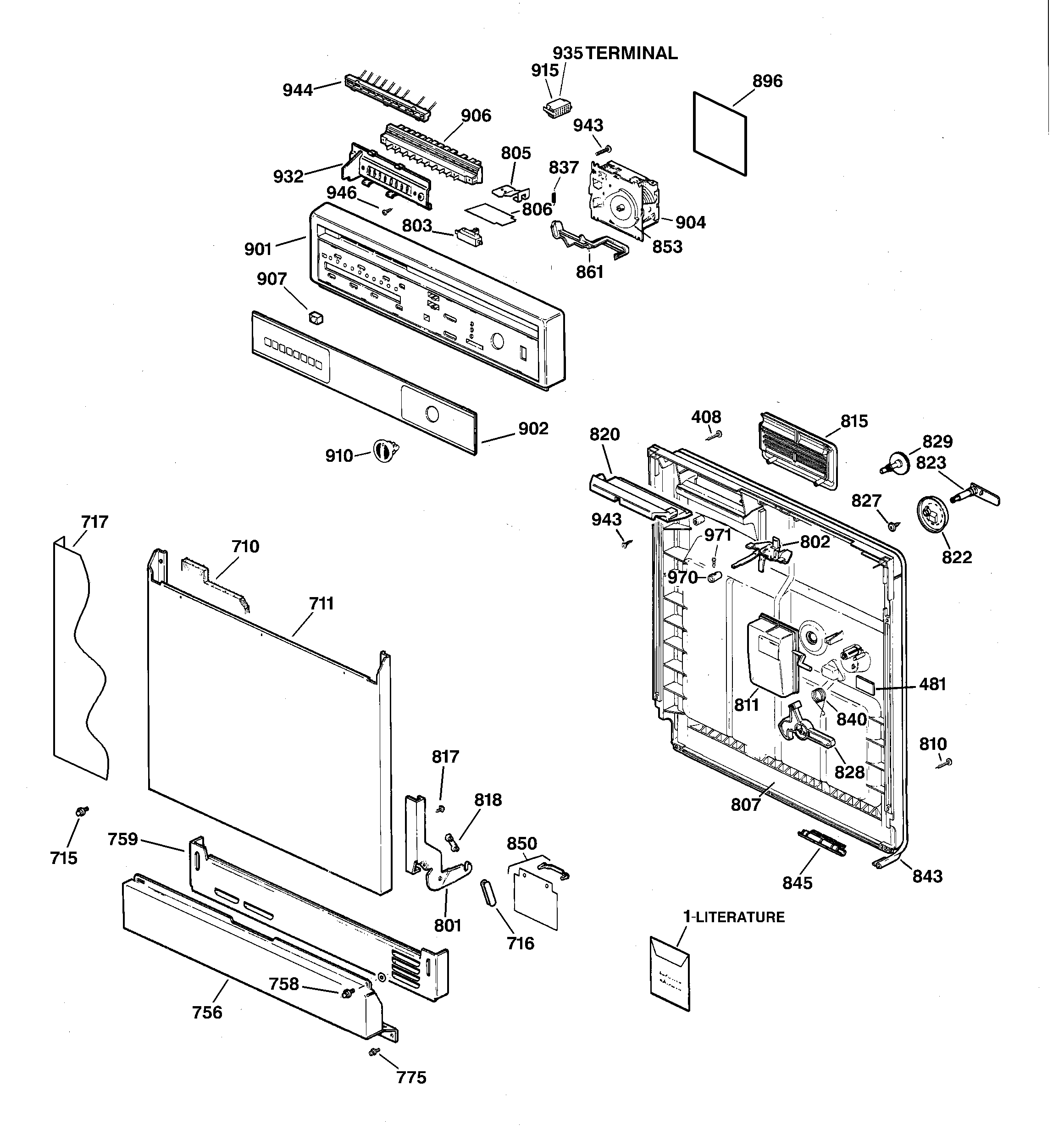 GE GSD3820Z07BB escutcheon & door assembly diagram