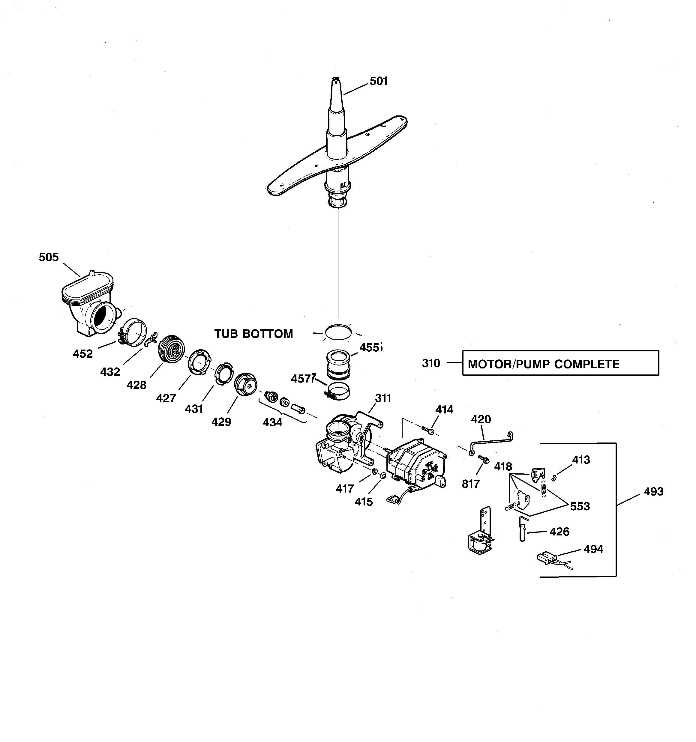GE GSD4020Z07BB motor-pump mechanism diagram