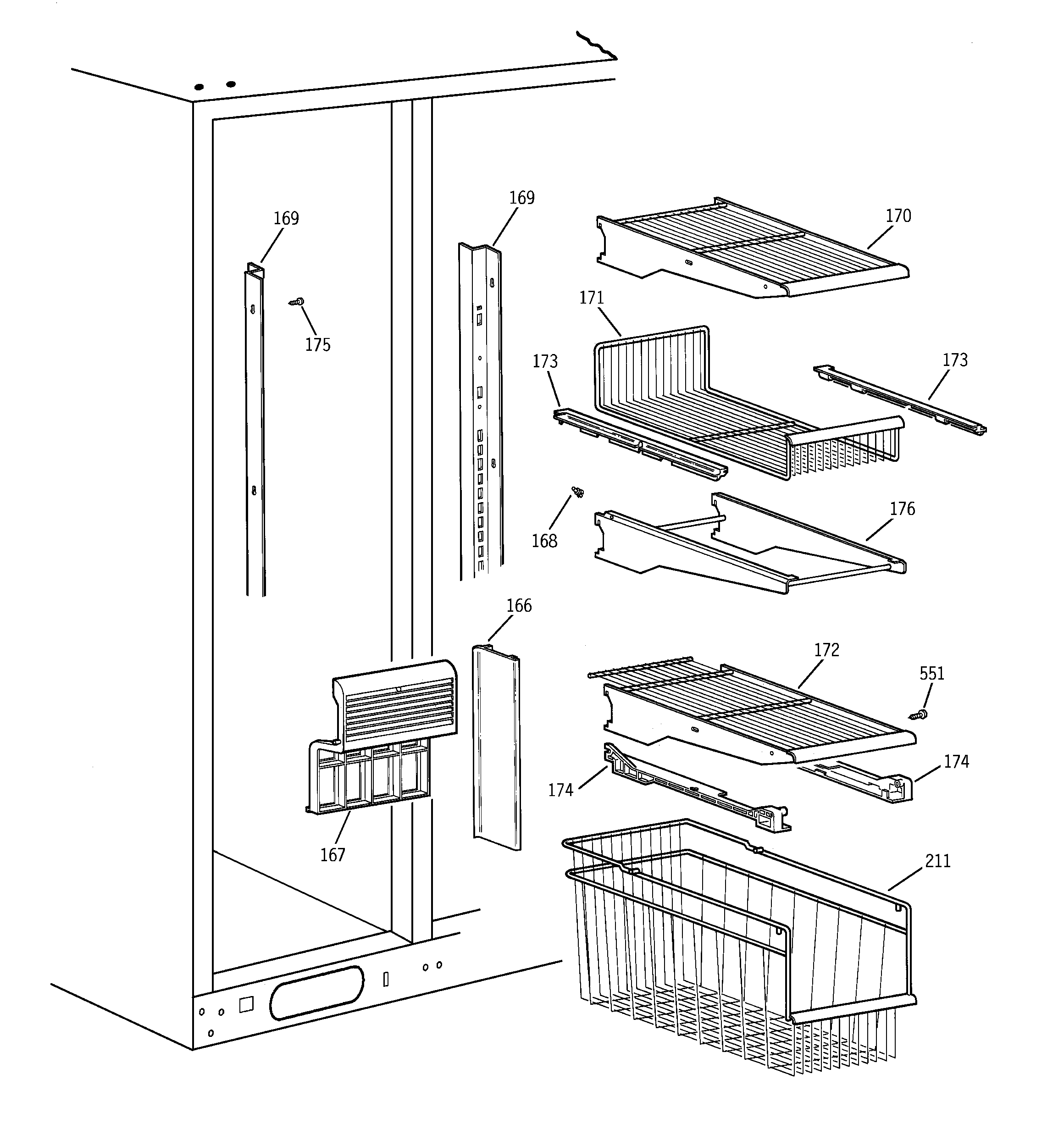 GE TPX24PPBJWW freezer shelves diagram