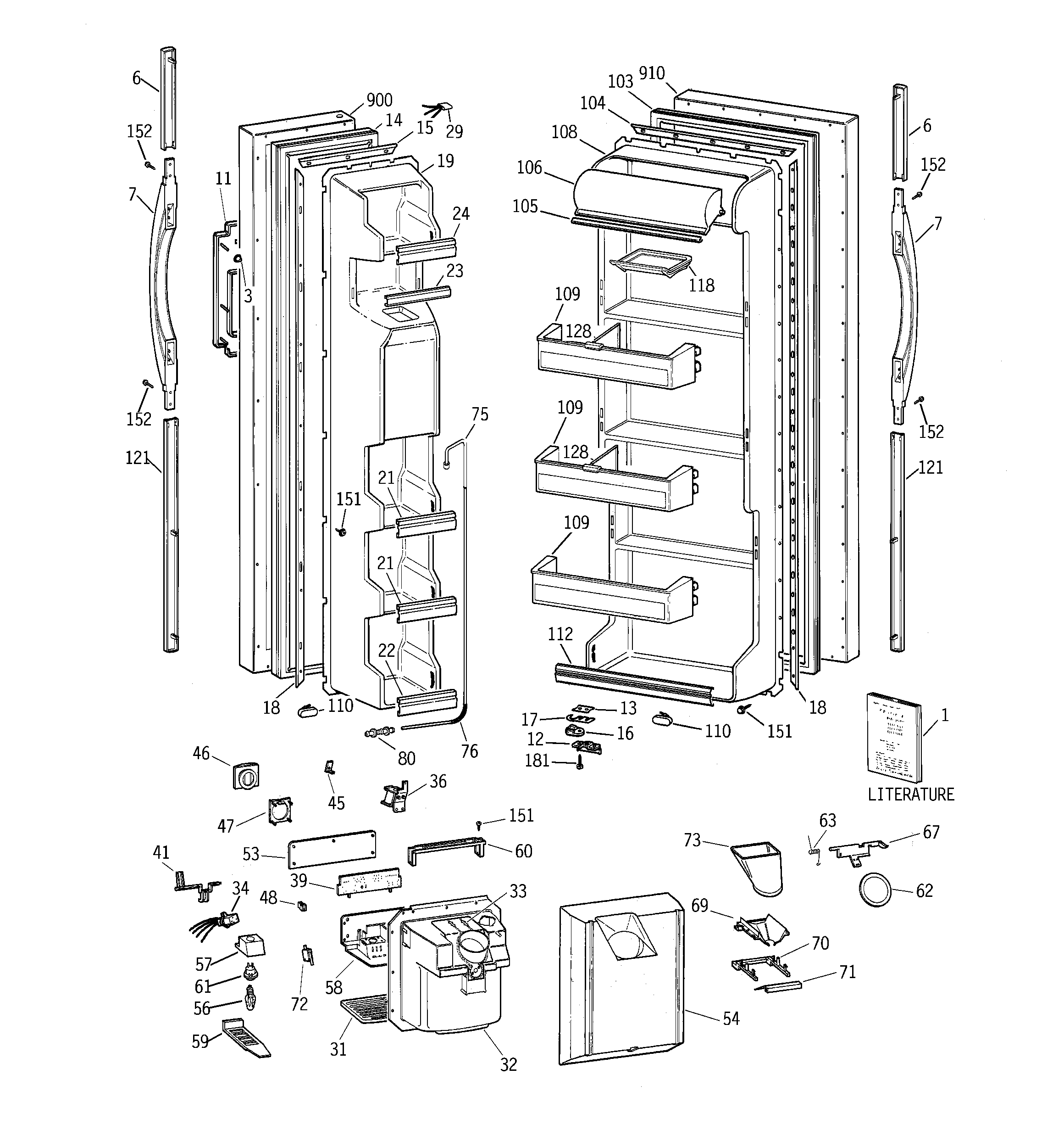 GE TFG20JRBGWW doors diagram