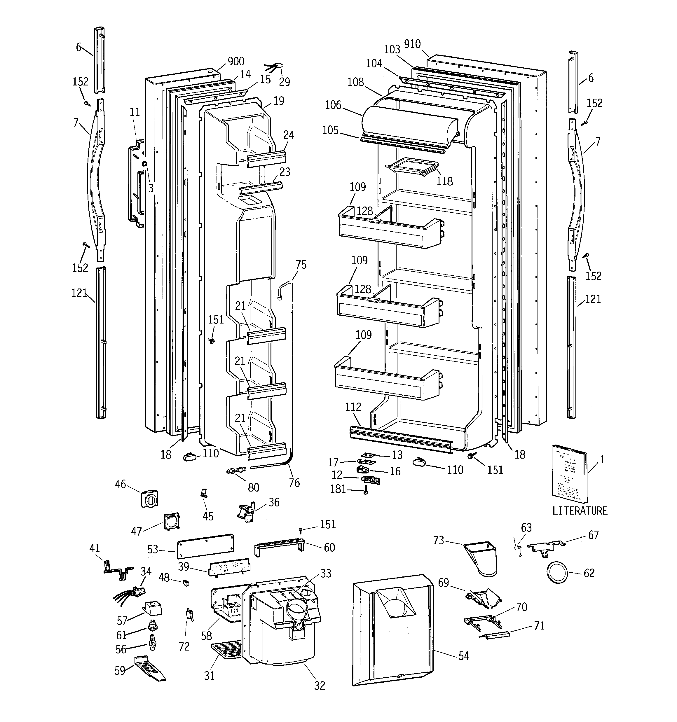 GE TFZ20JRBGWW doors diagram