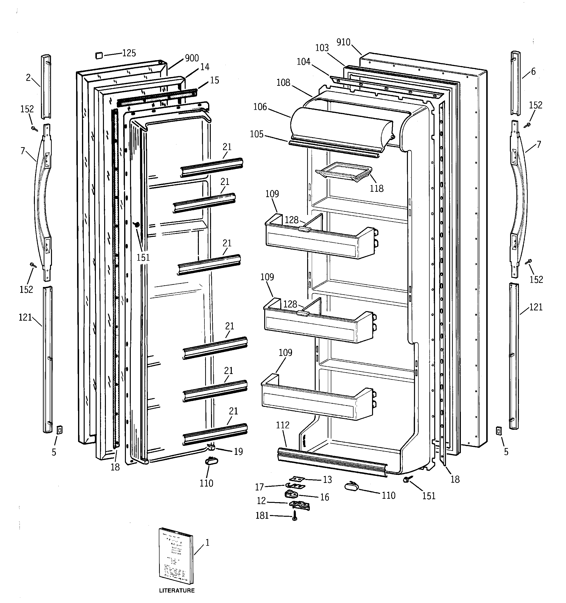 GE TFT20JABGAA doors diagram