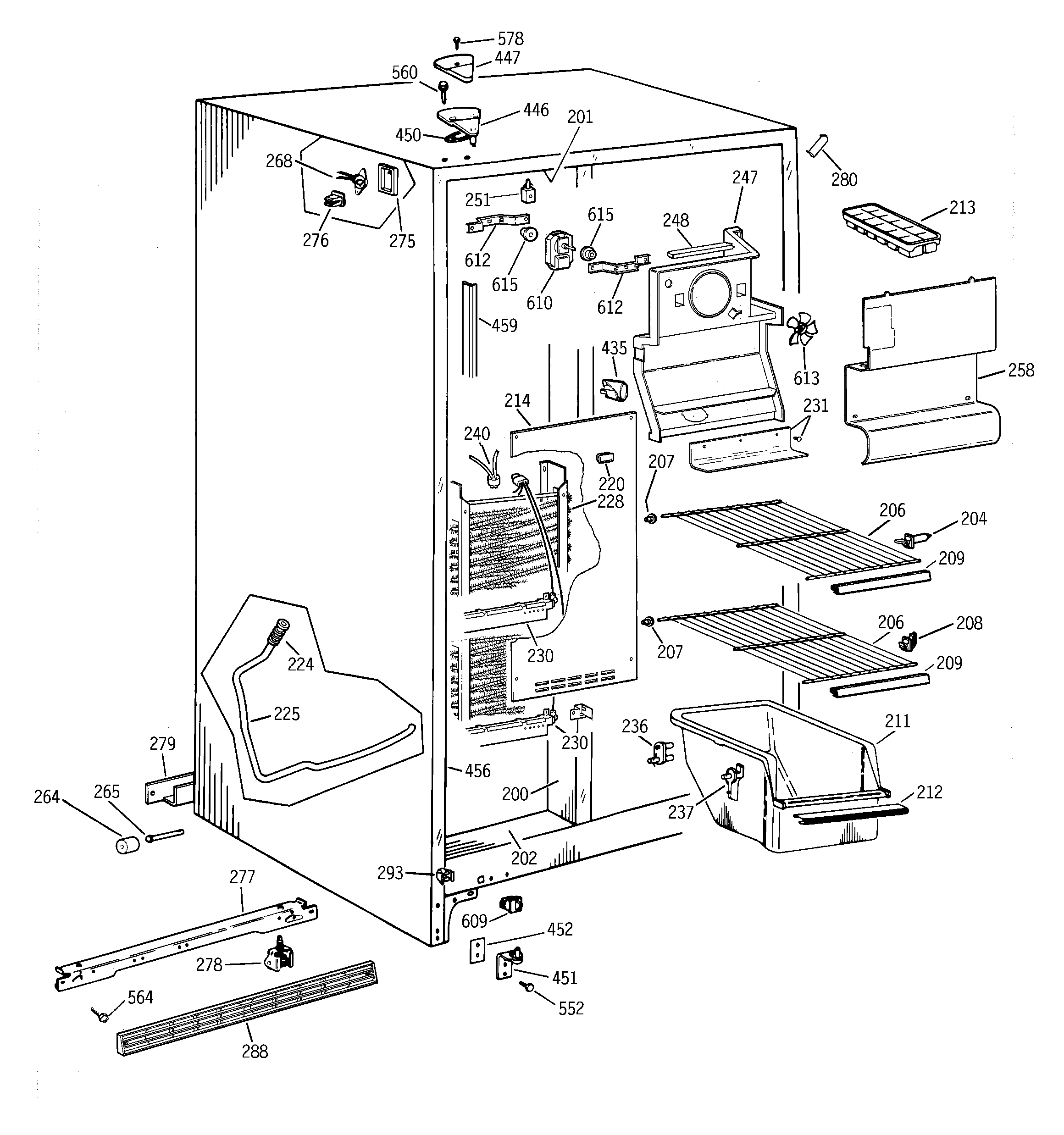 GE TFT20JABGAA freezer section diagram