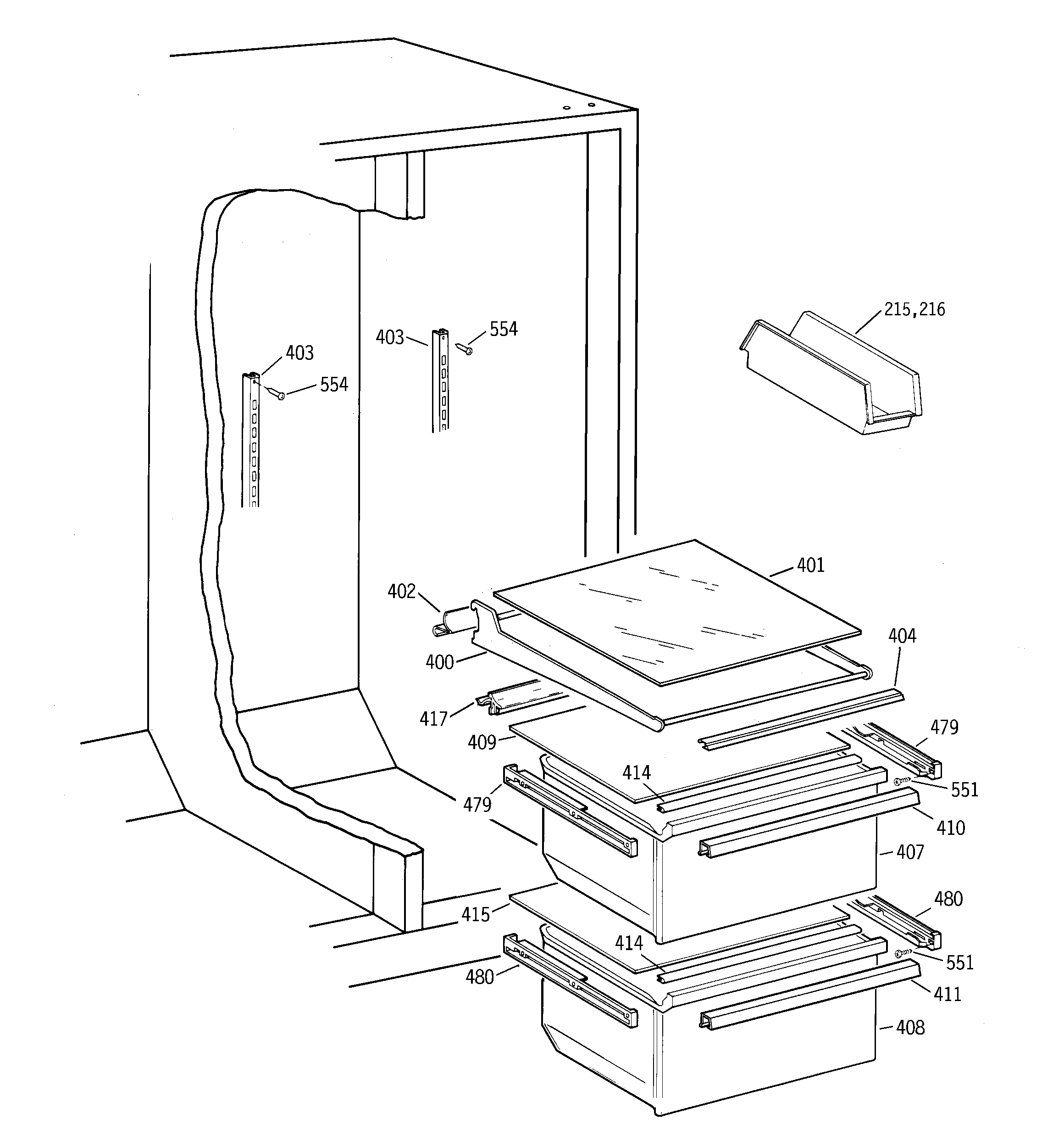 GE TFT20JABGAA fresh food section diagram