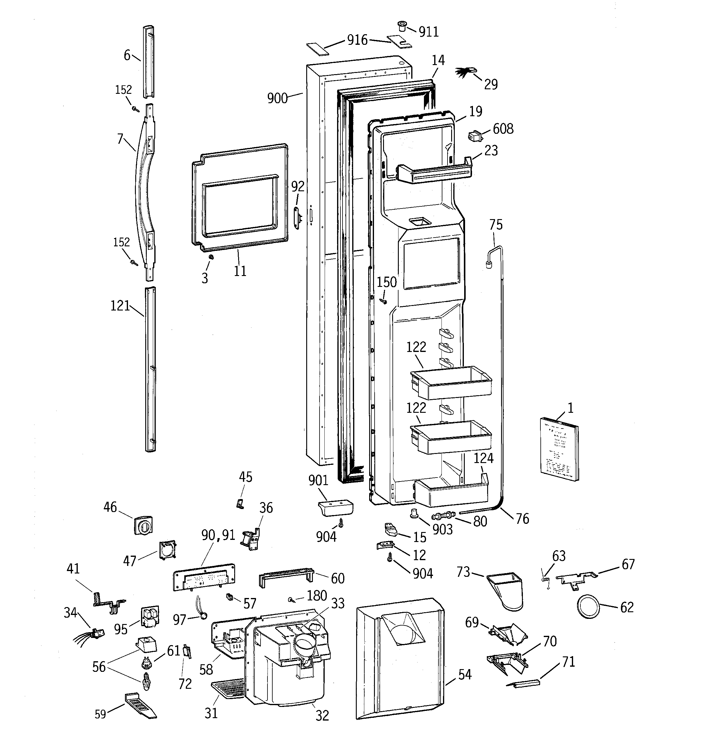 GE TFG28ZFCGWH freezer door diagram