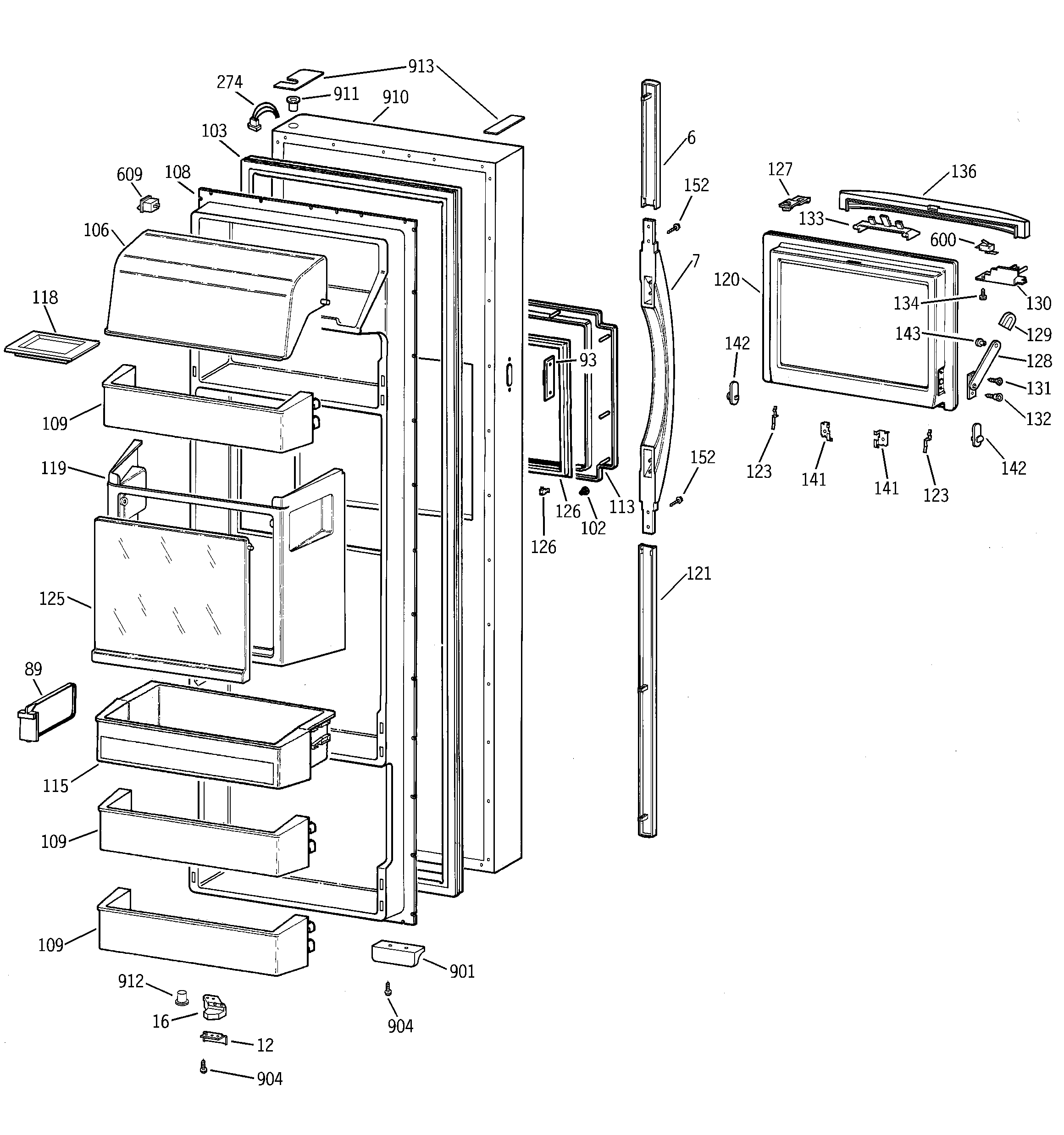 GE TFG28ZFCGWH fresh food door diagram