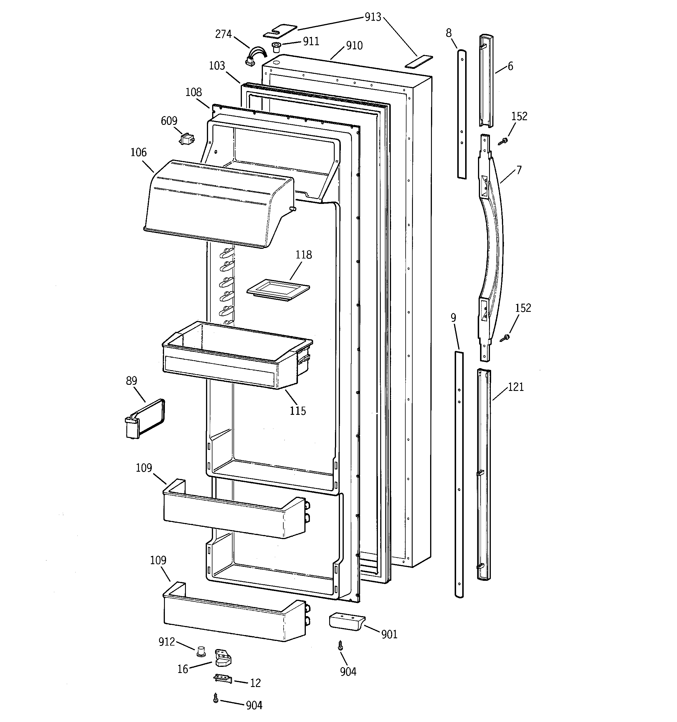 GE TFK28ZRBGAA fresh food door diagram