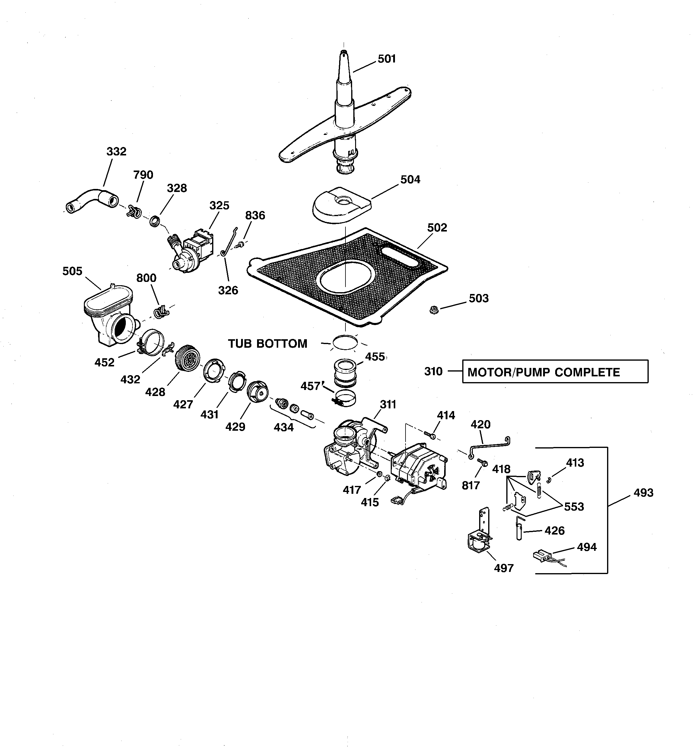 GE GSD5112F01AA motor-pump mechanism diagram
