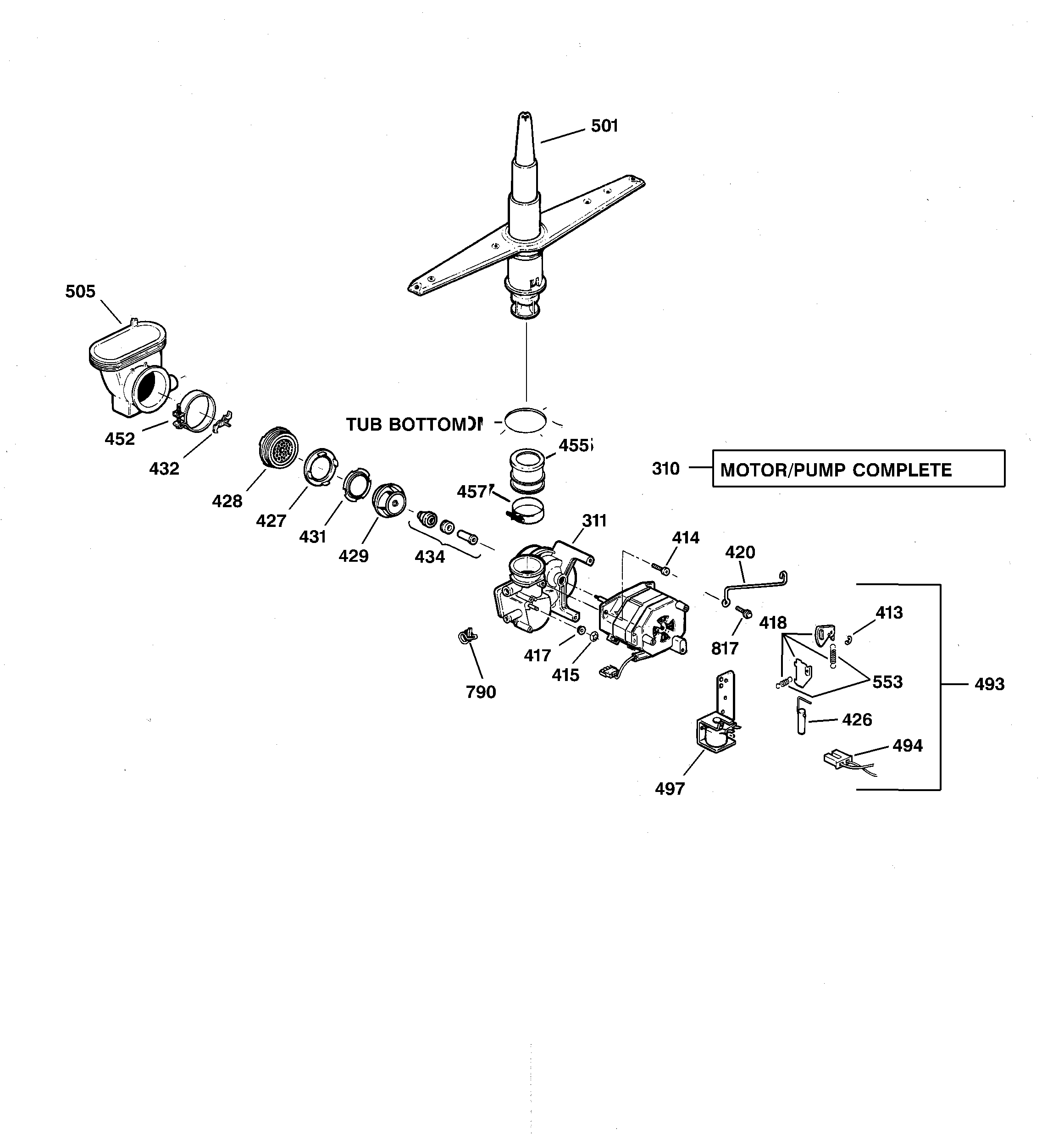 GE GSD3725D01BB motor-pump mechanism diagram