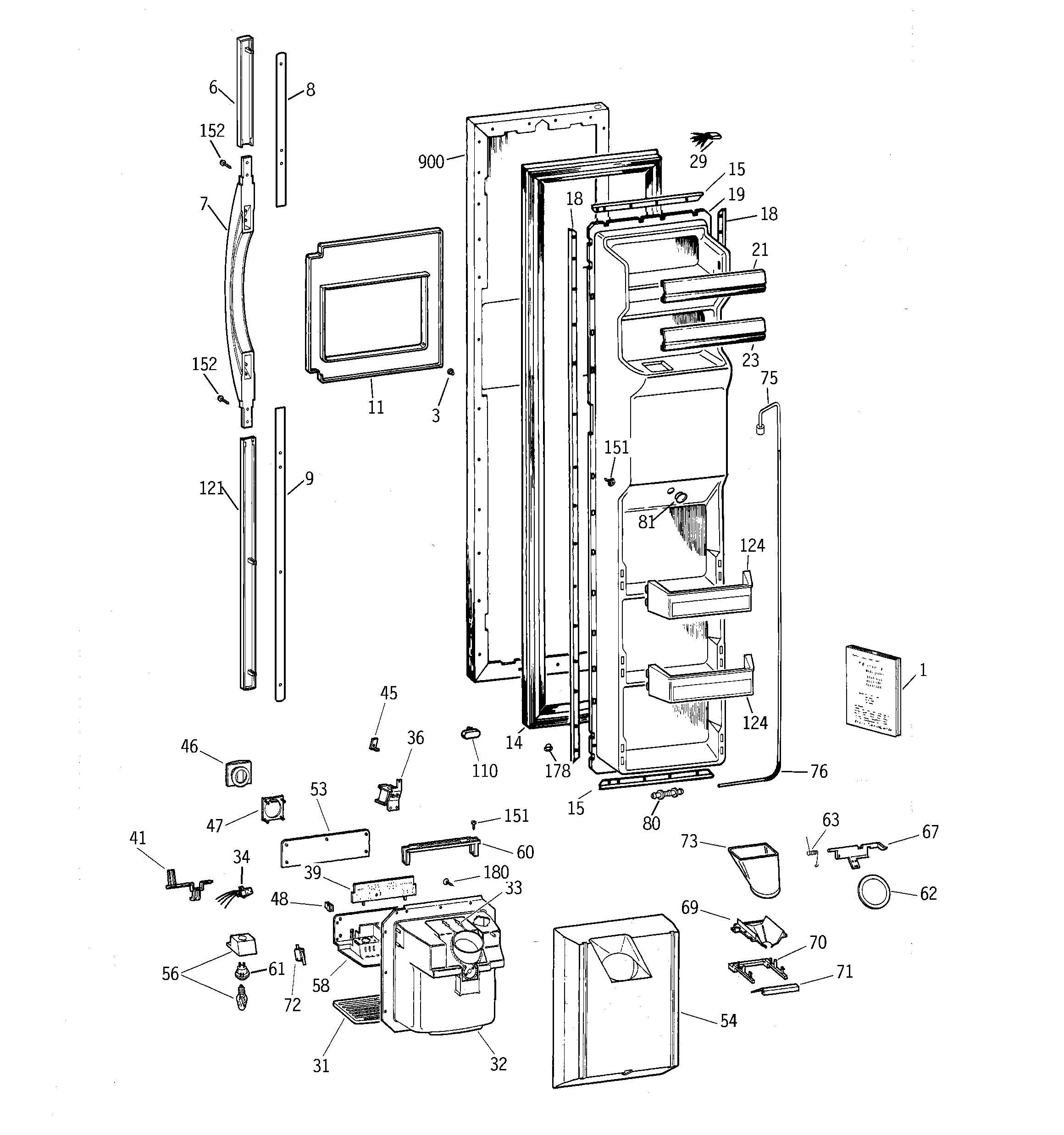 GE TFT27PRBGAA freezer door diagram