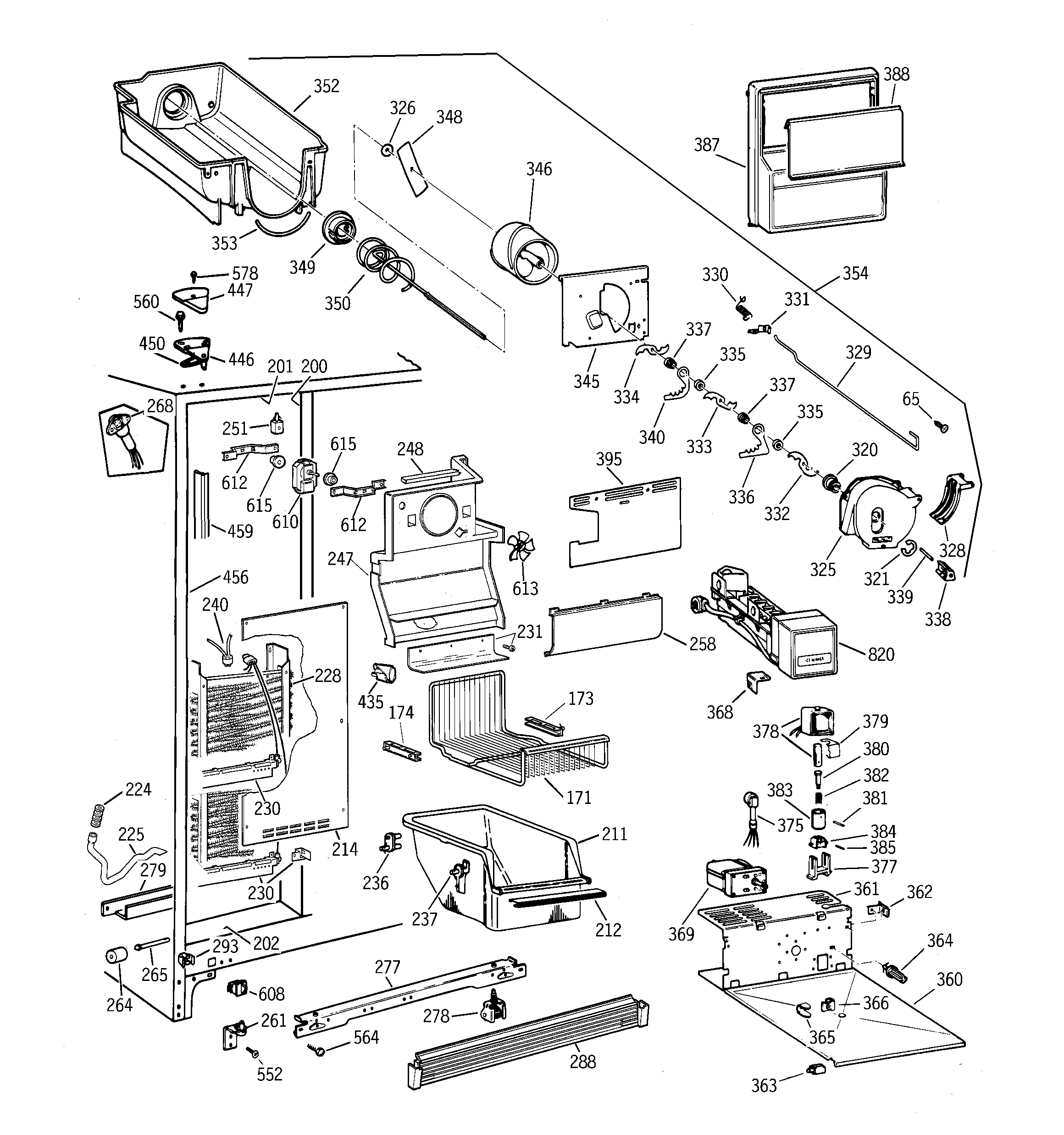 GE TFT27PRBGAA freezer section diagram